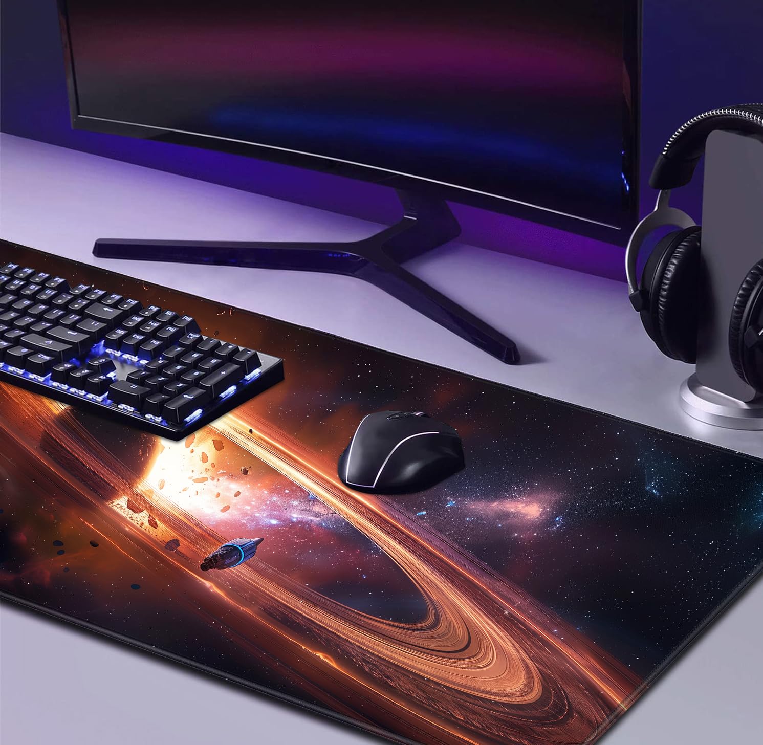 Tokyo Street Cute Large Gaming Mouse Pad, Purple Blue Anime City XXL, 35.4L x 15.7W inches, Fabric, Polyvinyl Chloride, Office Products
