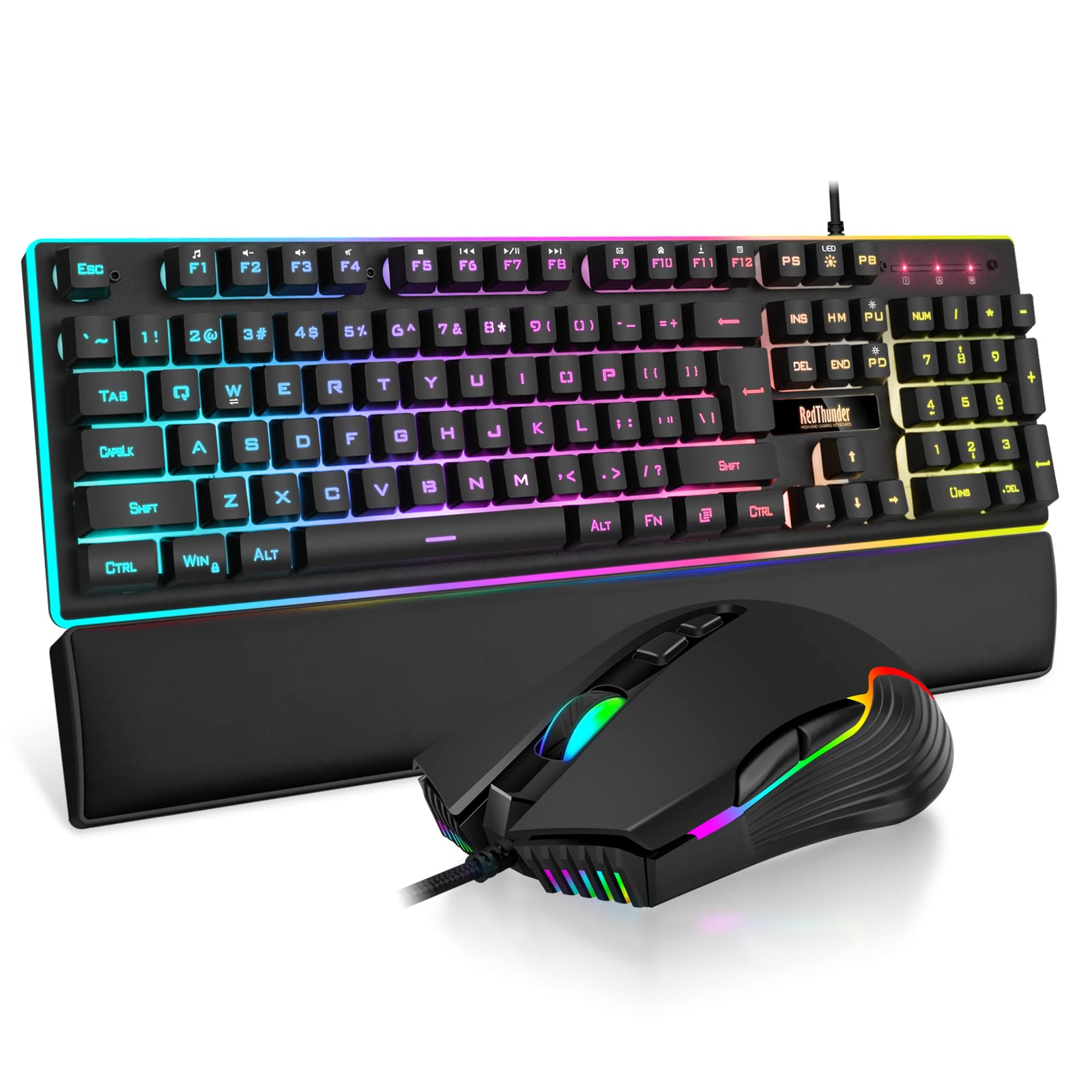 RedThunder K10 Gaming Keyboard & Mouse Combo – RGB Backlit, Wrist Rest, Anti-Ghosting, 7200 DPI