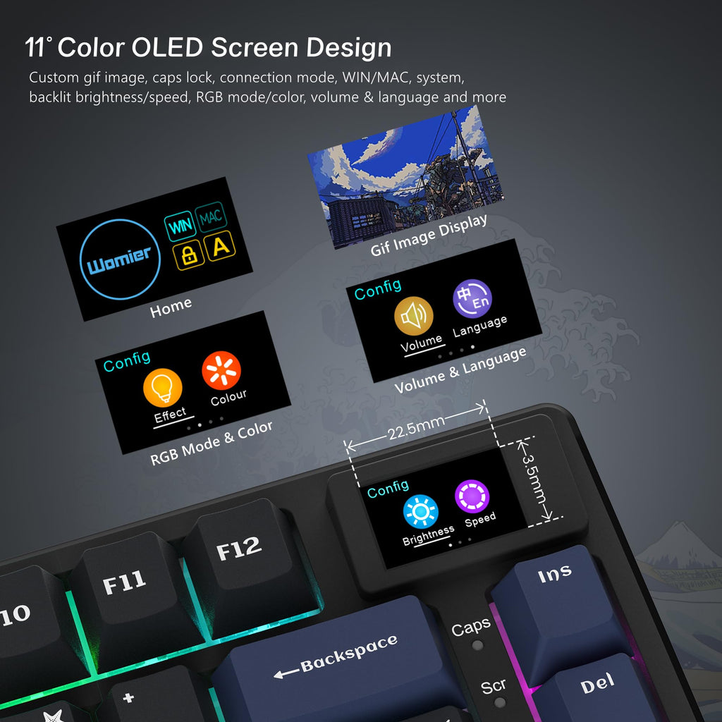 Womier SK80 75% Mechanical Gaming Keyboard – Color Display, Hot-Swap, RGB, Kanagawa Theme