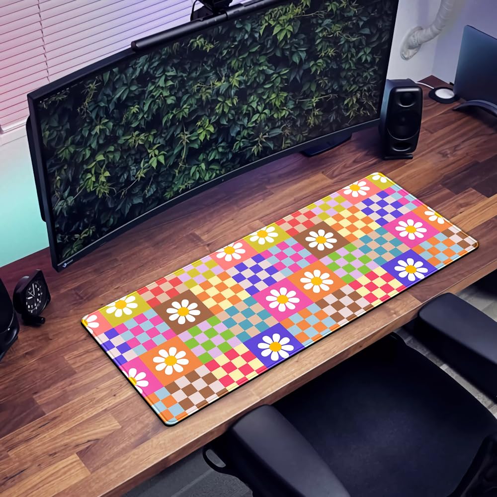Desk Pad Anime Black Pom Poms Gaming Mouse Pad Large Star Designs Desk Office Decor Exclusive Beautiful Girls Mouse Pad for Women Desktop with Stitched Edges Non-Slip Computer Mat 31.5x11.8In