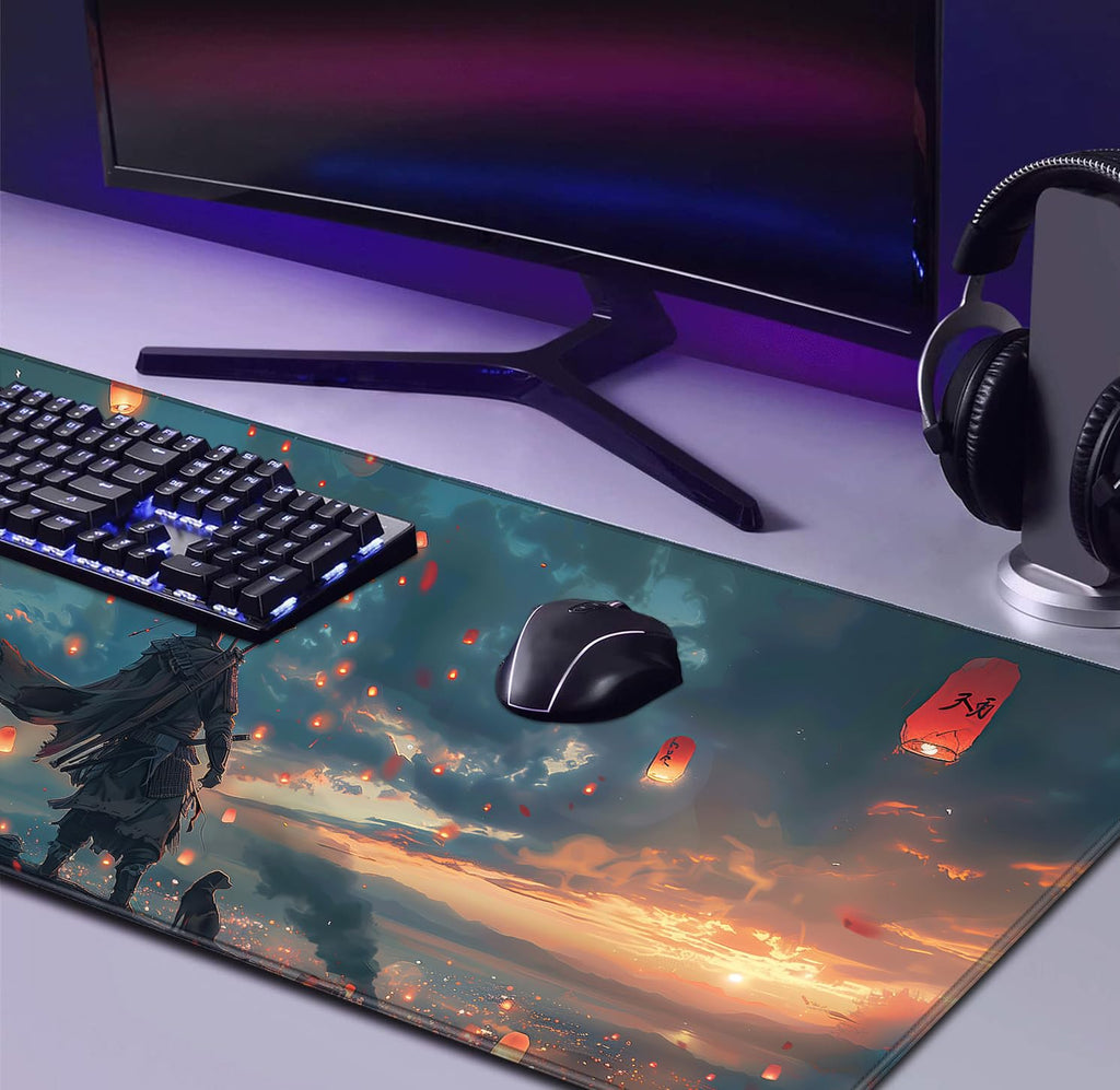 Tokyo Street Cute Large Gaming Mouse Pad, Purple Blue Anime City XXL, 35.4L x 15.7W inches, Fabric, Polyvinyl Chloride, Office Products