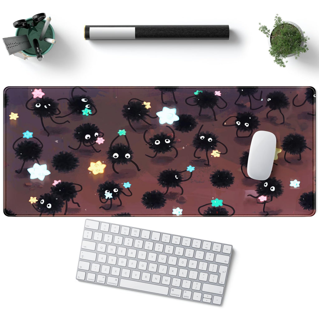 Desk Pad Anime Black Pom Poms Gaming Mouse Pad Large Star Designs Desk Office Decor Exclusive Beautiful Girls Mouse Pad for Women Desktop with Stitched Edges Non-Slip Computer Mat 31.5x11.8In