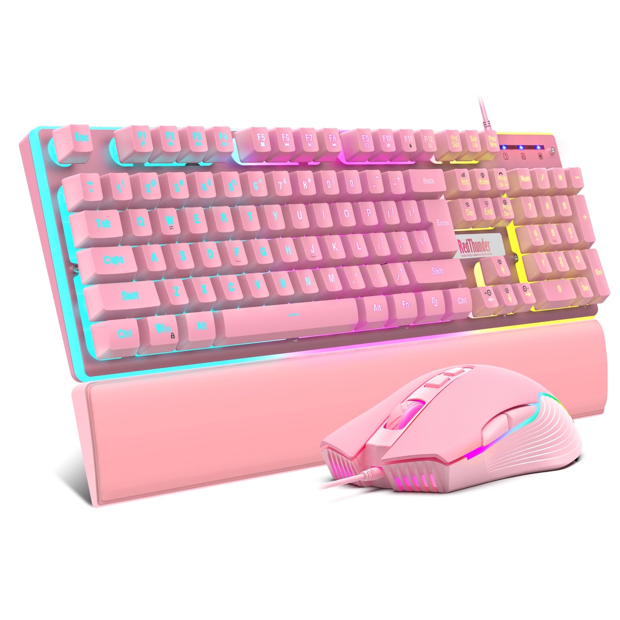 RedThunder K10 Gaming Keyboard & Mouse Combo – RGB Backlit, Wrist Rest, Anti-Ghosting, 7200 DPI