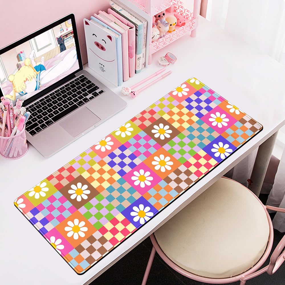 Desk Pad Anime Black Pom Poms Gaming Mouse Pad Large Star Designs Desk Office Decor Exclusive Beautiful Girls Mouse Pad for Women Desktop with Stitched Edges Non-Slip Computer Mat 31.5x11.8In