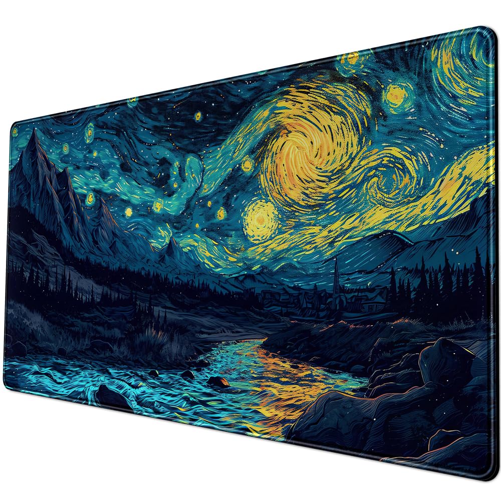 Desk Pad Anime Black Pom Poms Gaming Mouse Pad Large Star Designs Desk Office Decor Exclusive Beautiful Girls Mouse Pad for Women Desktop with Stitched Edges Non-Slip Computer Mat 31.5x11.8In