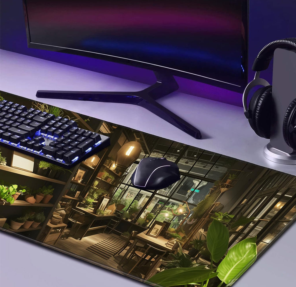 Tokyo Street Cute Large Gaming Mouse Pad, Purple Blue Anime City XXL, 35.4L x 15.7W inches, Fabric, Polyvinyl Chloride, Office Products