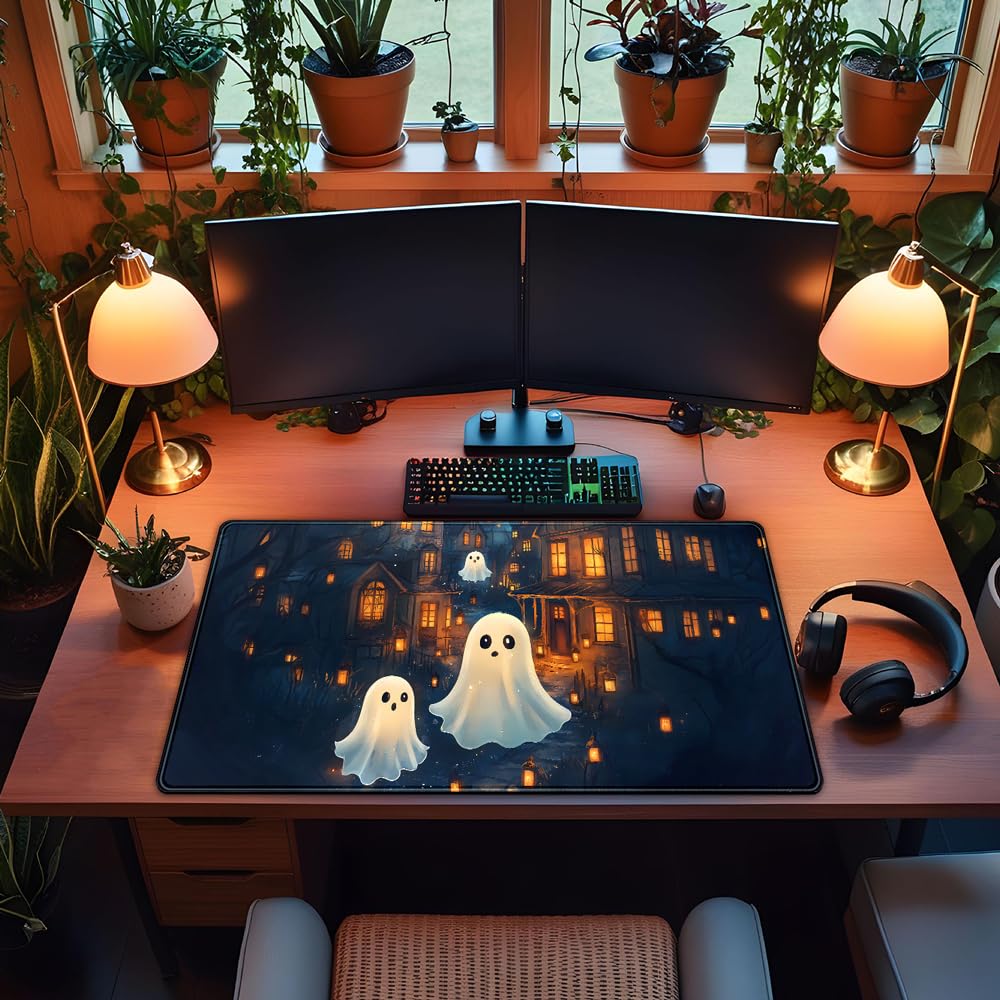 Desk Pad Anime Black Pom Poms Gaming Mouse Pad Large Star Designs Desk Office Decor Exclusive Beautiful Girls Mouse Pad for Women Desktop with Stitched Edges Non-Slip Computer Mat 31.5x11.8In