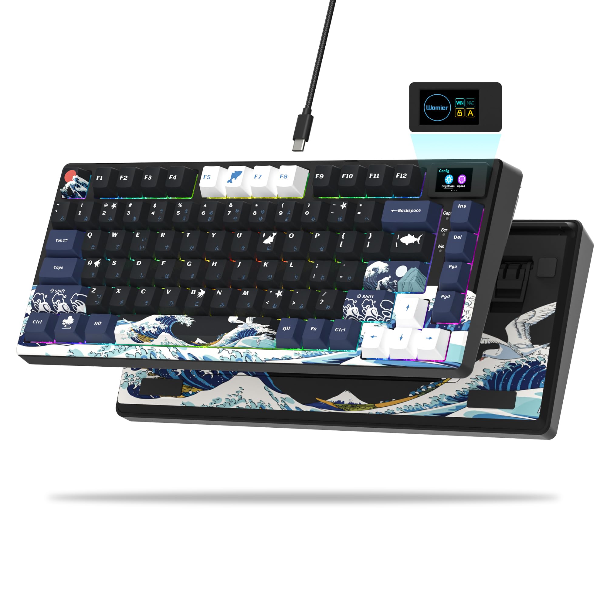 Womier SK80 75% Mechanical Gaming Keyboard – Color Display, Hot-Swap, RGB, Kanagawa Theme