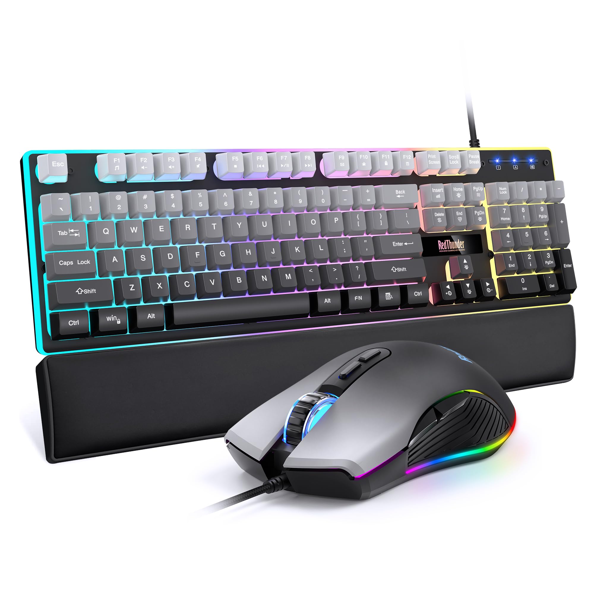 RedThunder K10 Gaming Keyboard & Mouse Combo – RGB Backlit, Wrist Rest, Anti-Ghosting, 7200 DPI