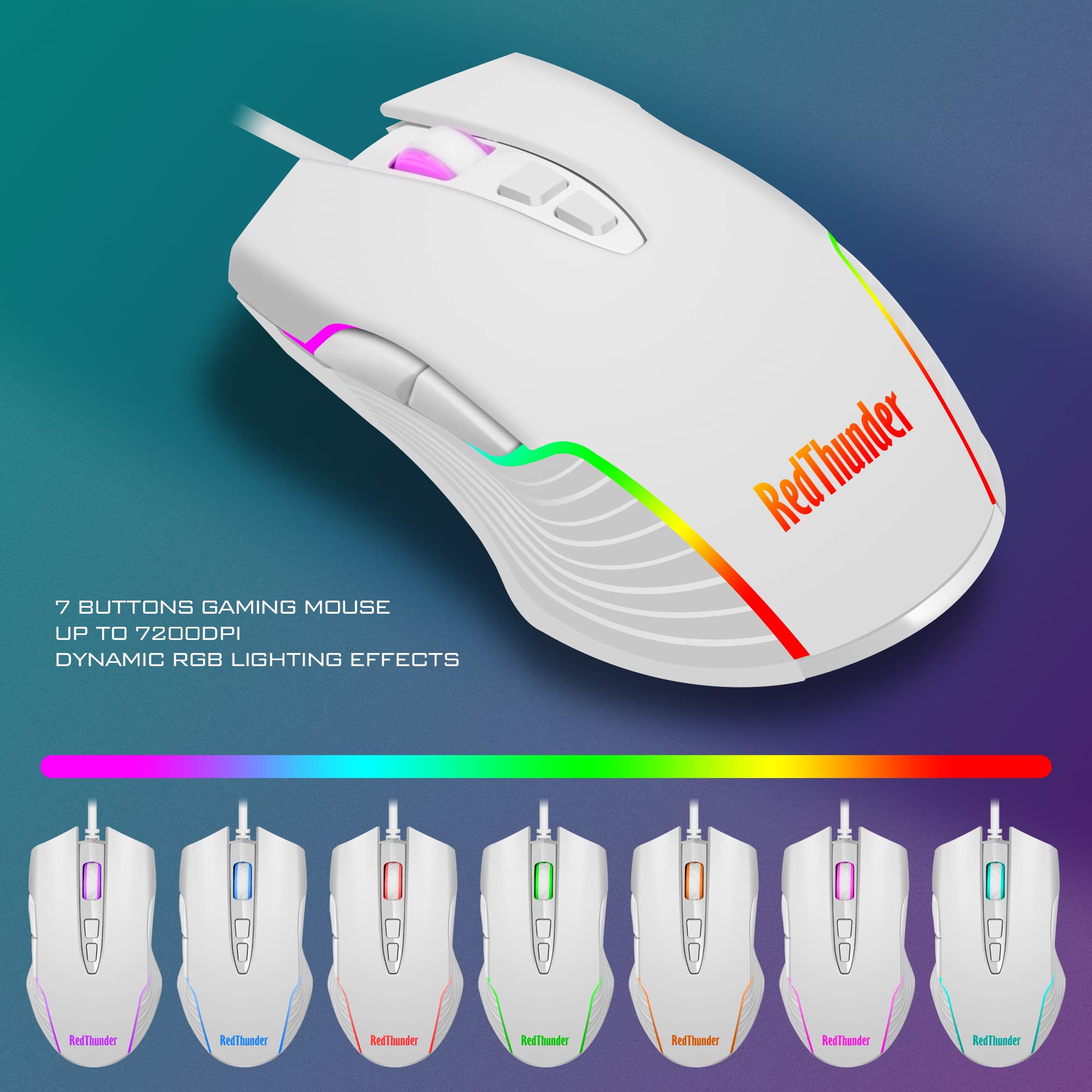 RedThunder K10 Gaming Keyboard & Mouse Combo – RGB Backlit, Wrist Rest, Anti-Ghosting, 7200 DPI