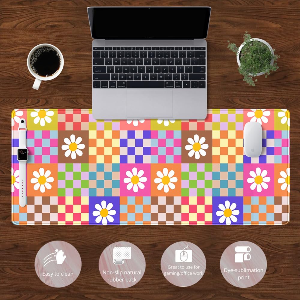 Desk Pad Anime Black Pom Poms Gaming Mouse Pad Large Star Designs Desk Office Decor Exclusive Beautiful Girls Mouse Pad for Women Desktop with Stitched Edges Non-Slip Computer Mat 31.5x11.8In