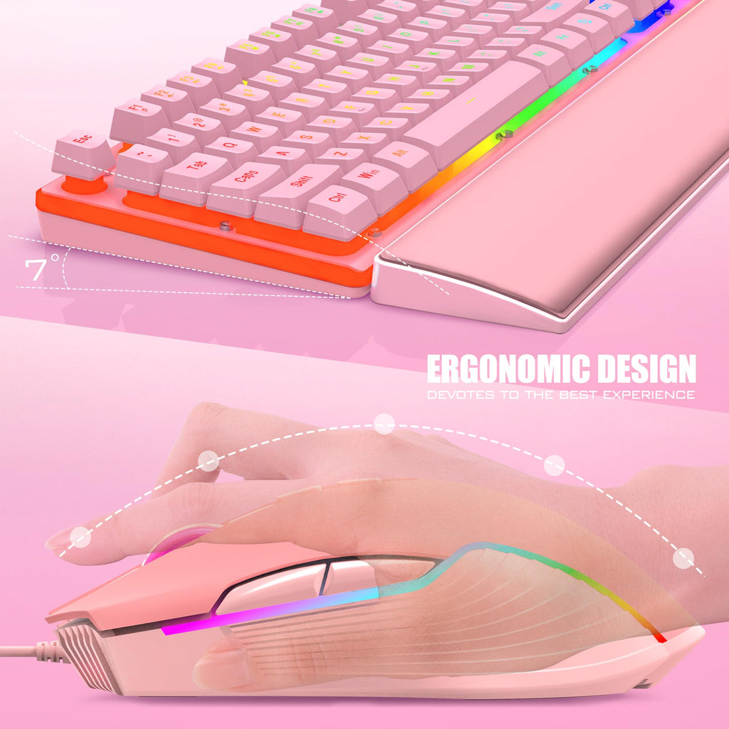 RedThunder K10 Gaming Keyboard & Mouse Combo – RGB Backlit, Wrist Rest, Anti-Ghosting, 7200 DPI