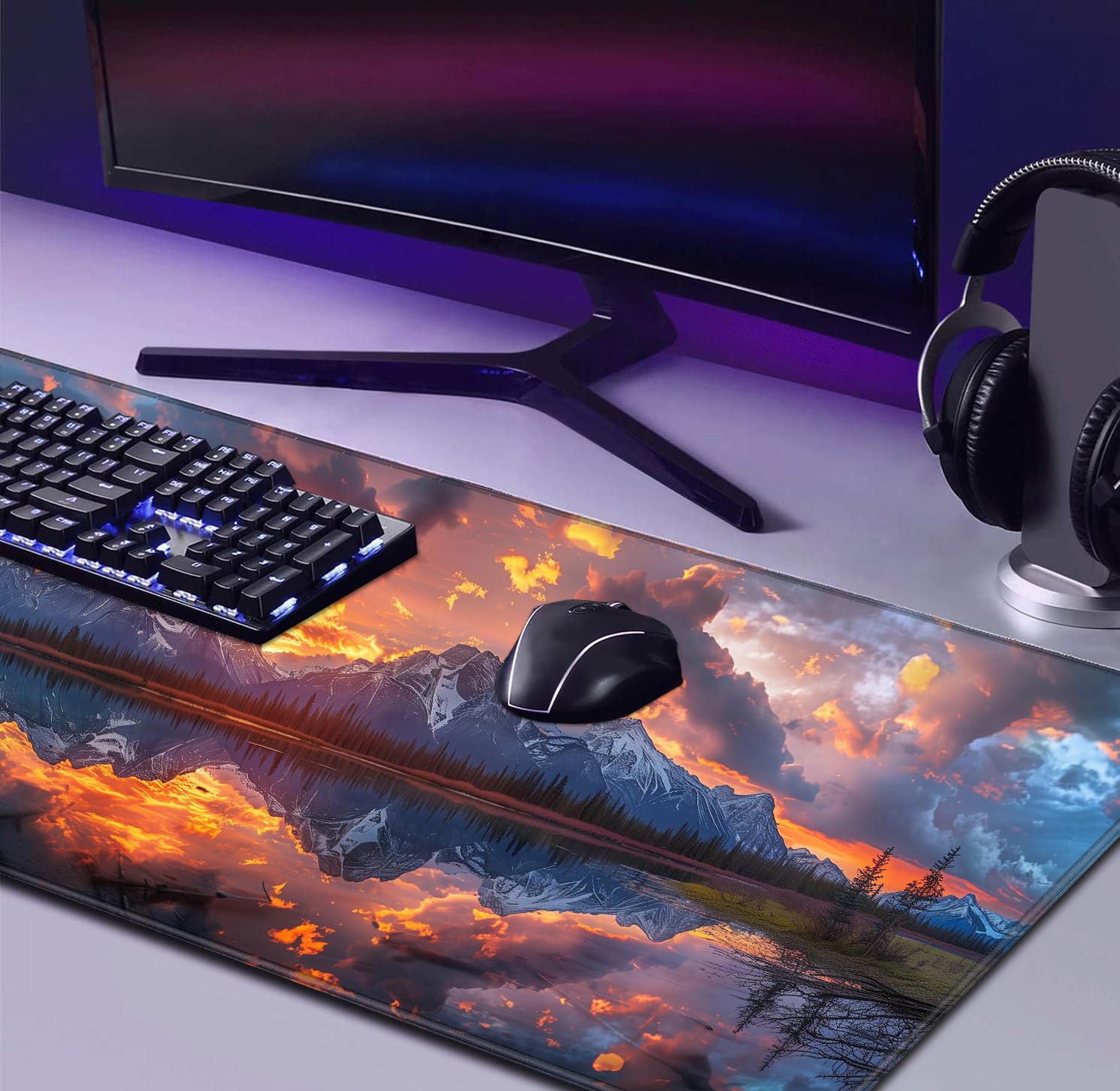 Tokyo Street Cute Large Gaming Mouse Pad, Purple Blue Anime City XXL, 35.4L x 15.7W inches, Fabric, Polyvinyl Chloride, Office Products