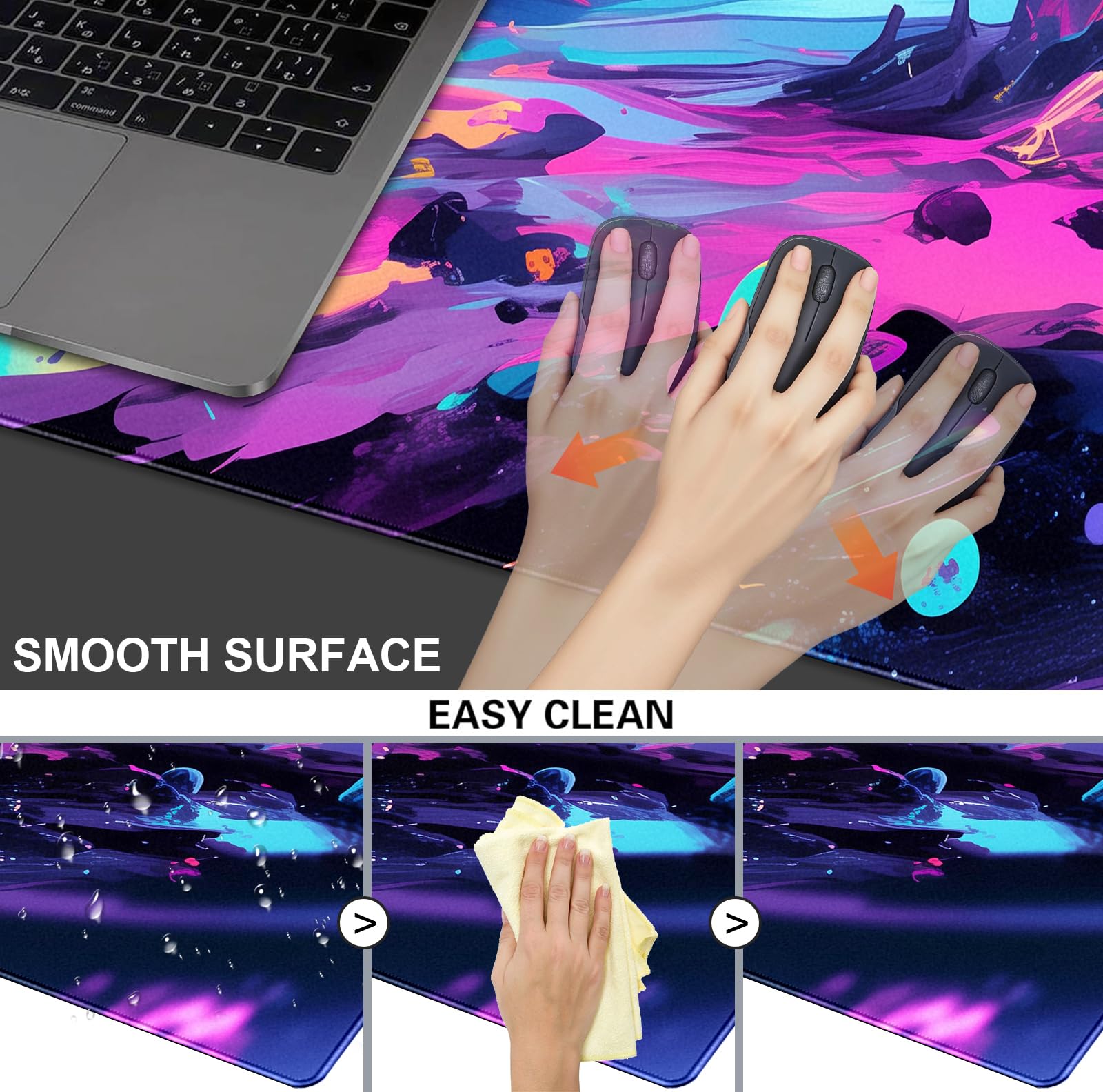 Tokyo Street Cute Large Gaming Mouse Pad, Purple Blue Anime City XXL, 35.4L x 15.7W inches, Fabric, Polyvinyl Chloride, Office Products