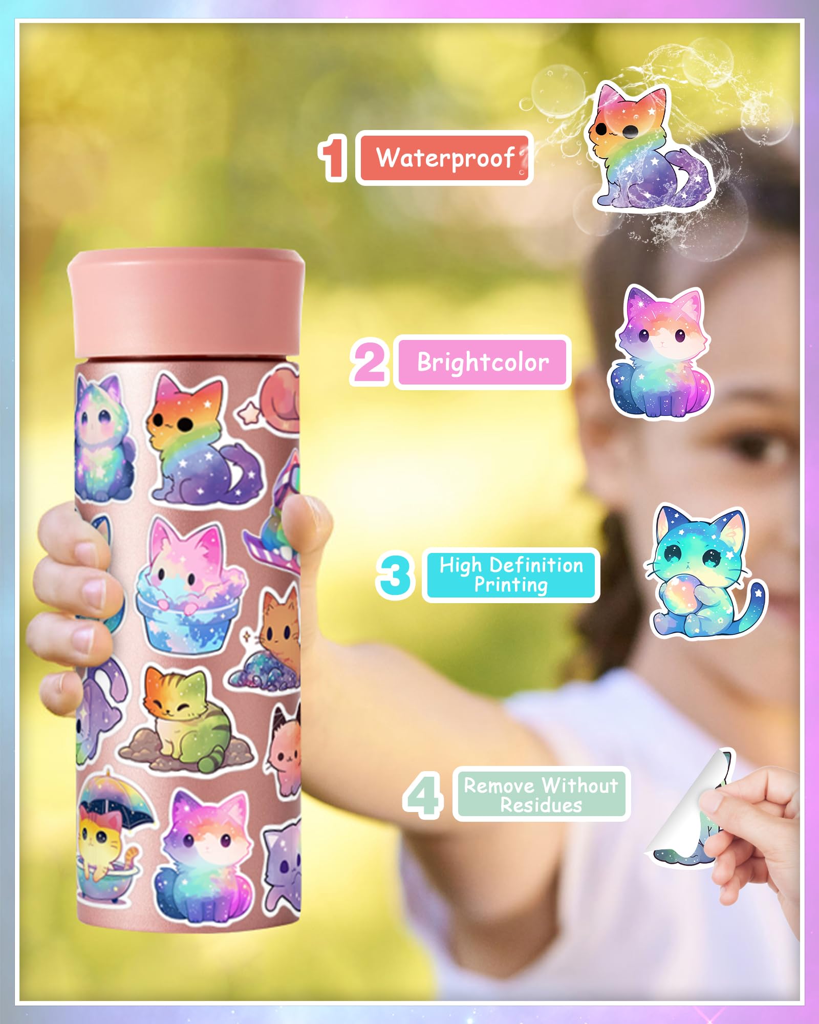 100Pcs Starry Cat Stickers for Laptop