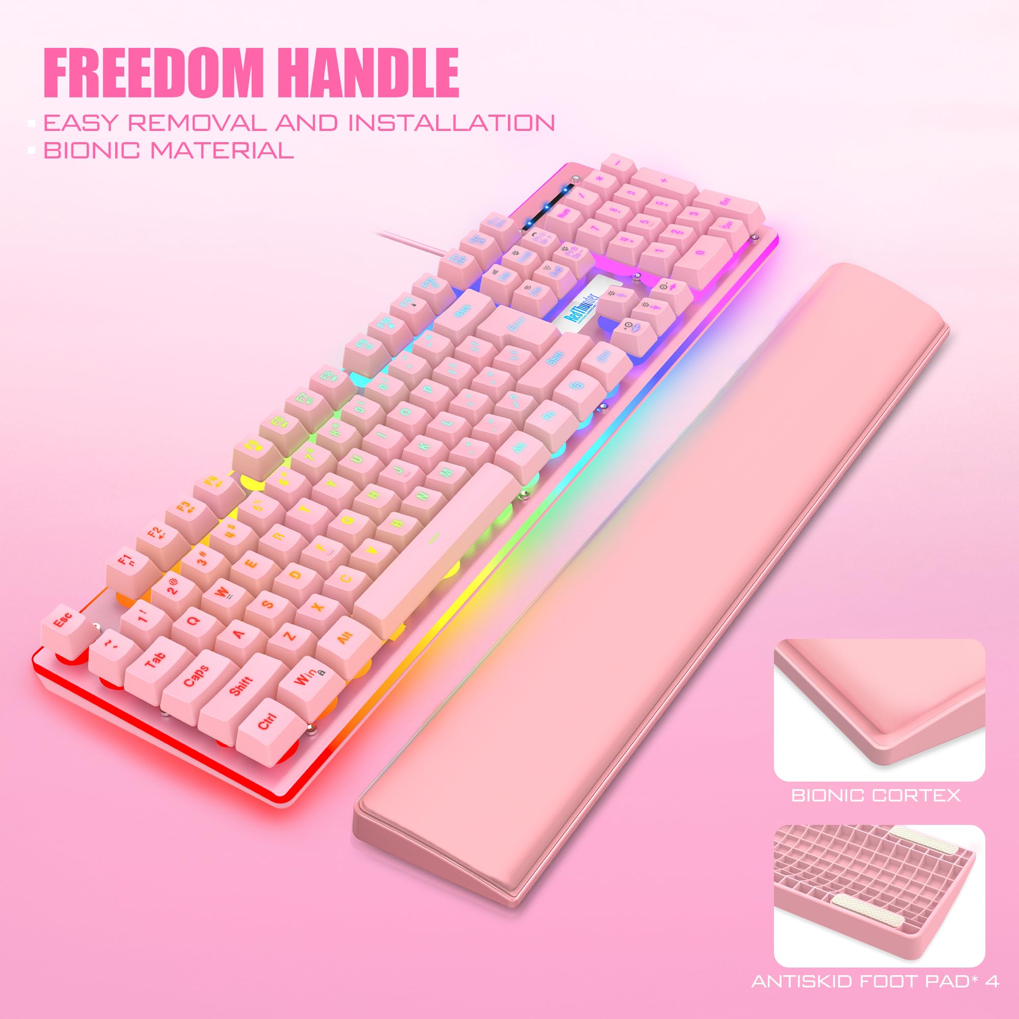 RedThunder K10 Gaming Keyboard & Mouse Combo – RGB Backlit, Wrist Rest, Anti-Ghosting, 7200 DPI