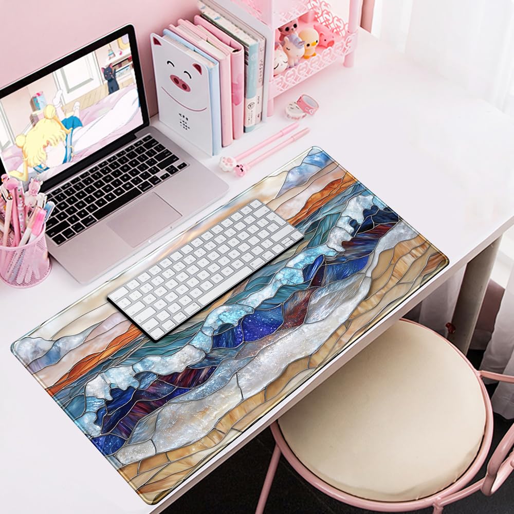 Desk Pad Anime Black Pom Poms Gaming Mouse Pad Large Star Designs Desk Office Decor Exclusive Beautiful Girls Mouse Pad for Women Desktop with Stitched Edges Non-Slip Computer Mat 31.5x11.8In