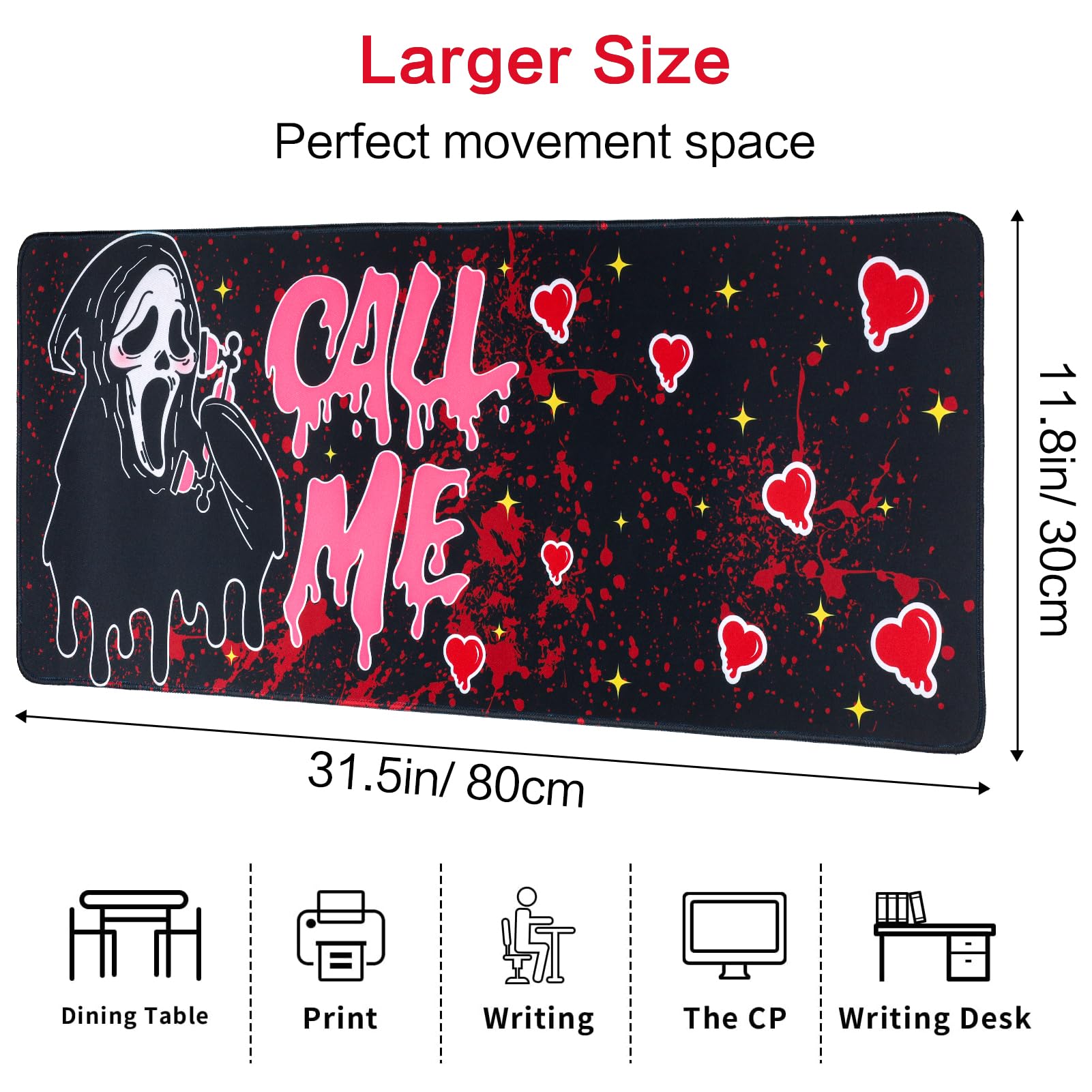 Ghost Face Inspired Desk Mat – 31.5 x 11.8in | Gothic Gaming Mouse Pad