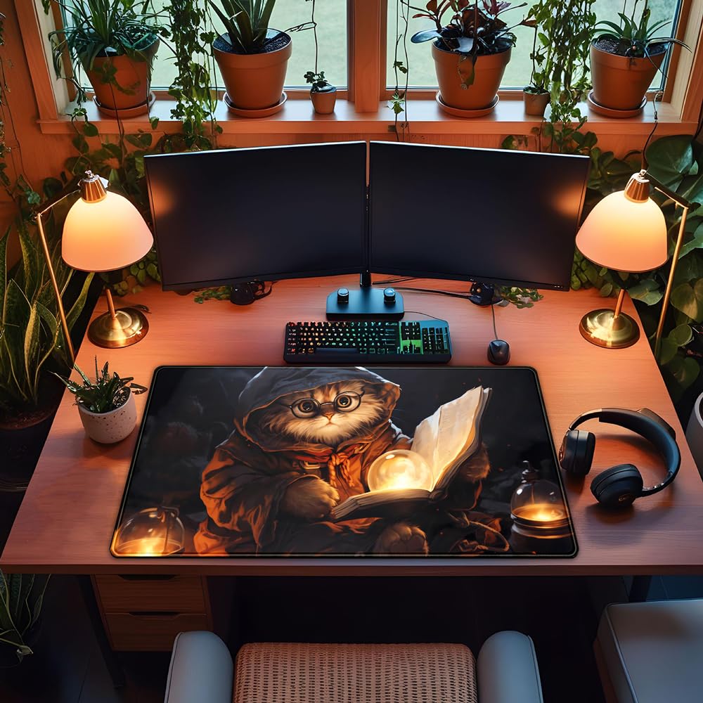 Desk Pad Anime Black Pom Poms Gaming Mouse Pad Large Star Designs Desk Office Decor Exclusive Beautiful Girls Mouse Pad for Women Desktop with Stitched Edges Non-Slip Computer Mat 31.5x11.8In