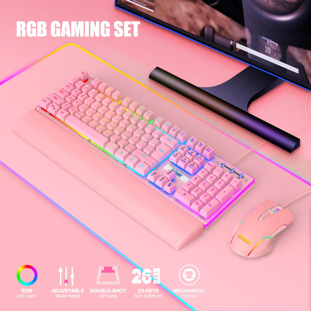 RedThunder K10 Gaming Keyboard & Mouse Combo – RGB Backlit, Wrist Rest, Anti-Ghosting, 7200 DPI