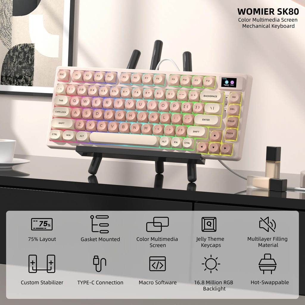 Womier SK80 75% Mechanical Gaming Keyboard – Color Display, Hot-Swap, RGB, Kanagawa Theme