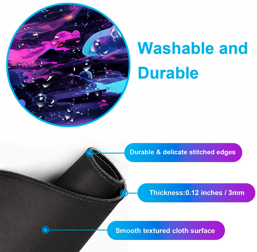 Tokyo Street Cute Large Gaming Mouse Pad, Purple Blue Anime City XXL, 35.4L x 15.7W inches, Fabric, Polyvinyl Chloride, Office Products