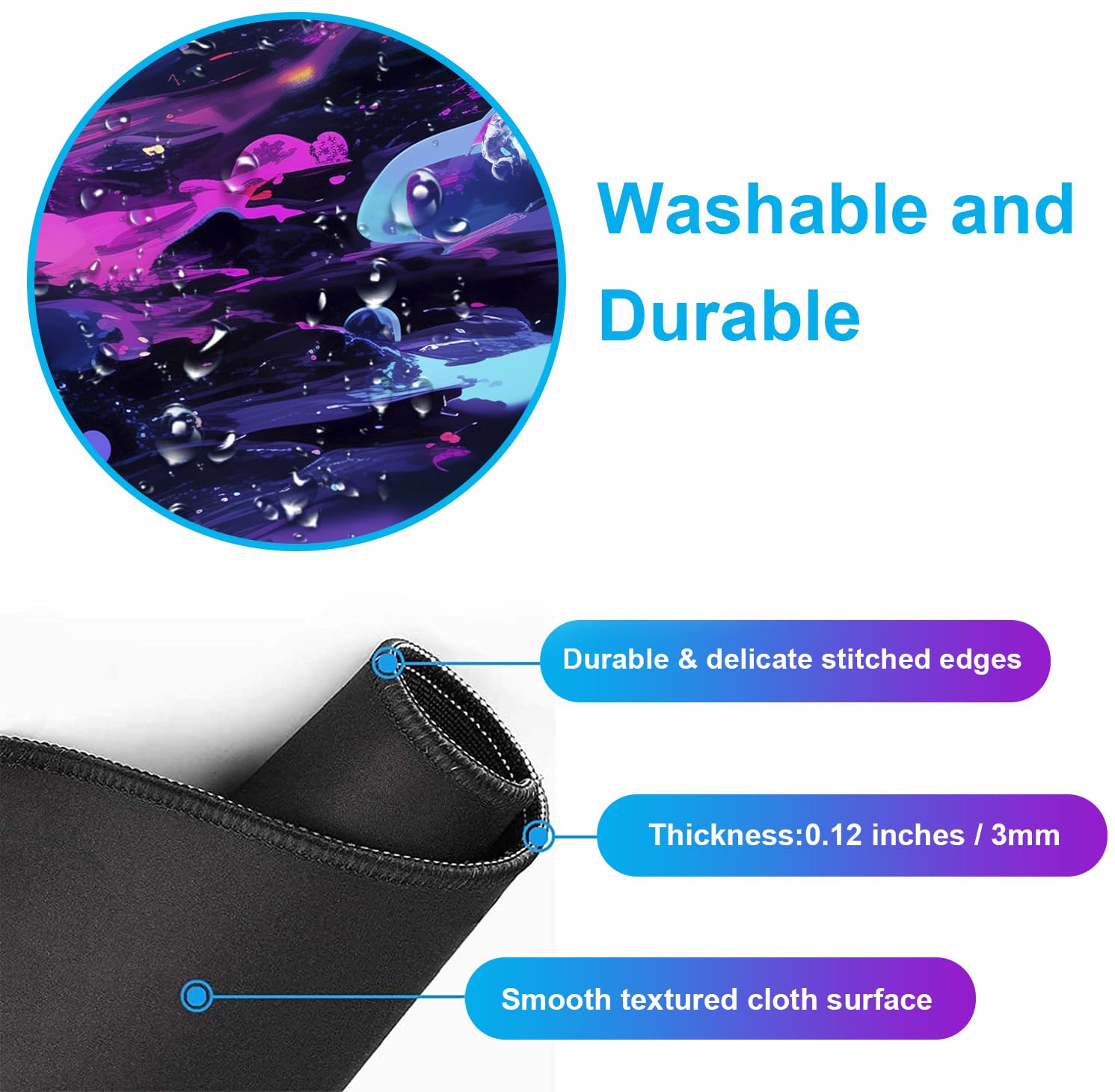 Tokyo Street Cute Large Gaming Mouse Pad, Purple Blue Anime City XXL, 35.4L x 15.7W inches, Fabric, Polyvinyl Chloride, Office Products