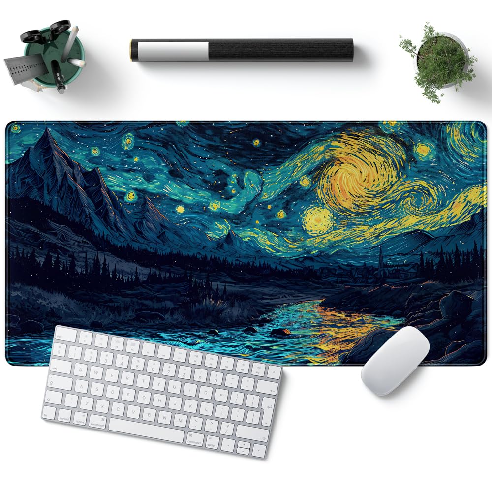 Desk Pad Anime Black Pom Poms Gaming Mouse Pad Large Star Designs Desk Office Decor Exclusive Beautiful Girls Mouse Pad for Women Desktop with Stitched Edges Non-Slip Computer Mat 31.5x11.8In