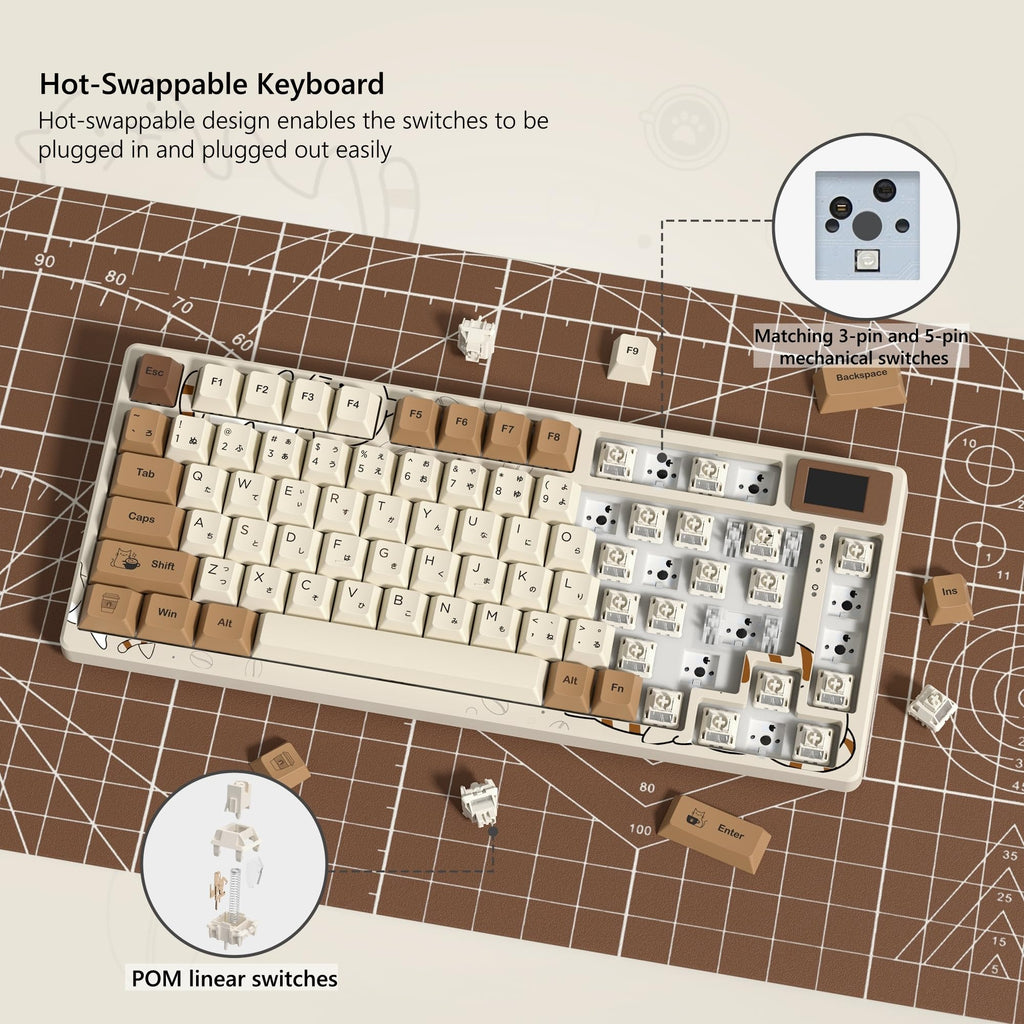 Womier SK80 75% Mechanical Gaming Keyboard – Color Display, Hot-Swap, RGB, Kanagawa Theme