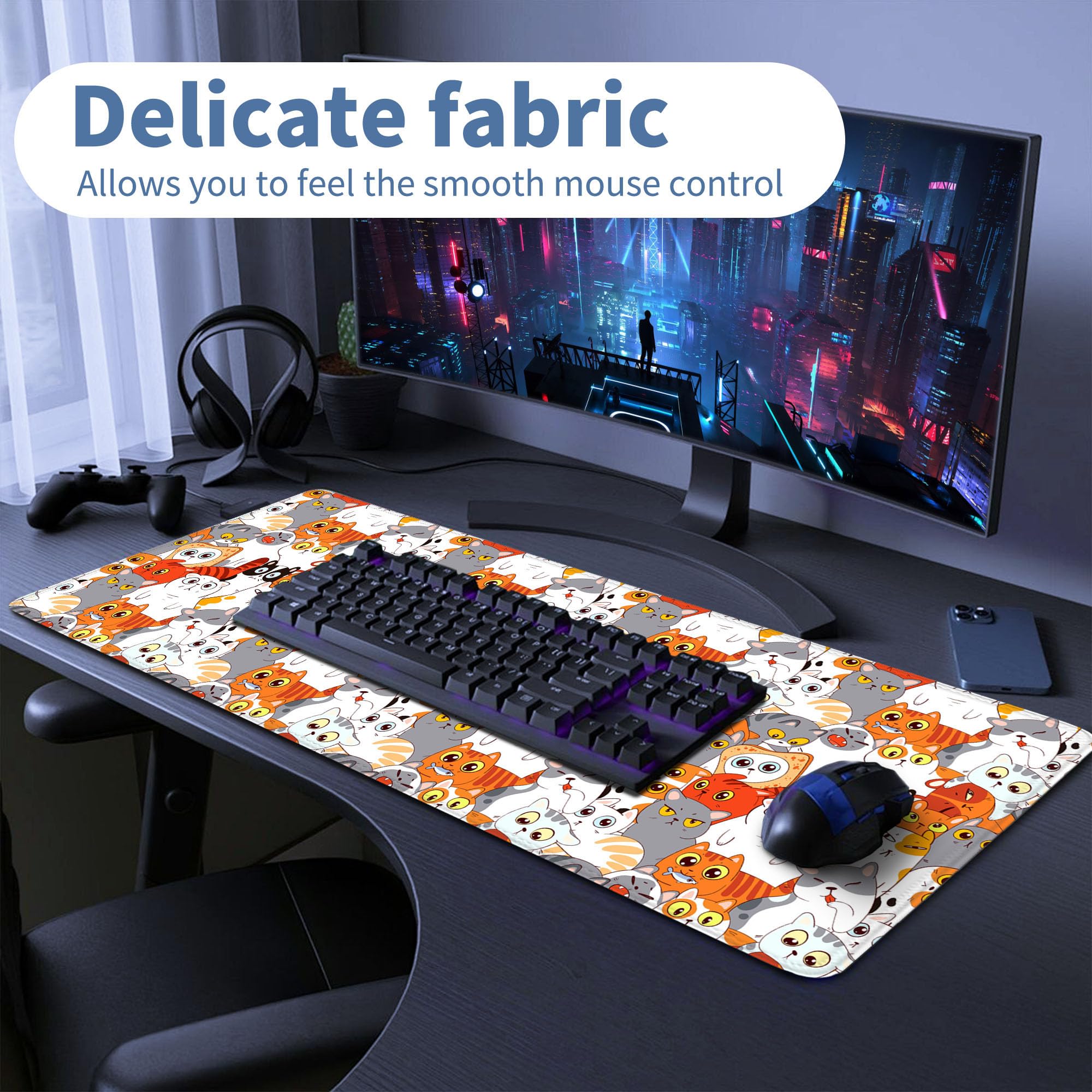 Spaceman Planets Anime Mouse Pad Large Desk Mat XL Mouse Pad Astronaut Keyboard Mousepad with Non-Slip Base and Stitched Edge Gaming Mouse Mat Desk Pad 31.5 X 11.8 in Mouse Pads for Desk Home Office