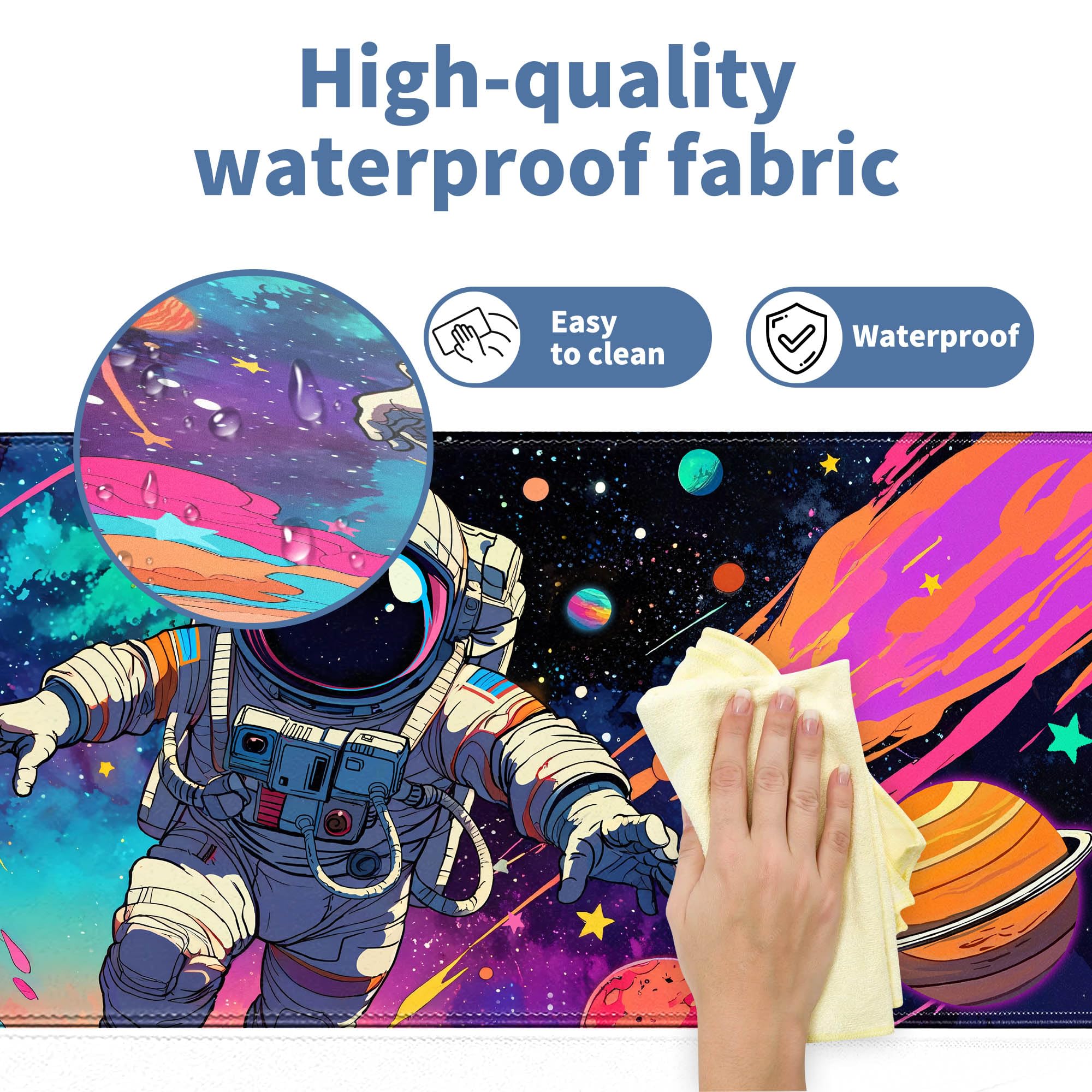 Spaceman Planets Anime Mouse Pad Large Desk Mat XL Mouse Pad Astronaut Keyboard Mousepad with Non-Slip Base and Stitched Edge Gaming Mouse Mat Desk Pad 31.5 X 11.8 in Mouse Pads for Desk Home Office