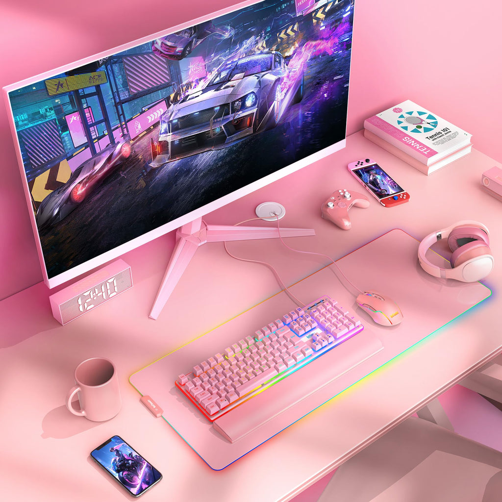 RedThunder K10 Gaming Keyboard & Mouse Combo – RGB Backlit, Wrist Rest, Anti-Ghosting, 7200 DPI