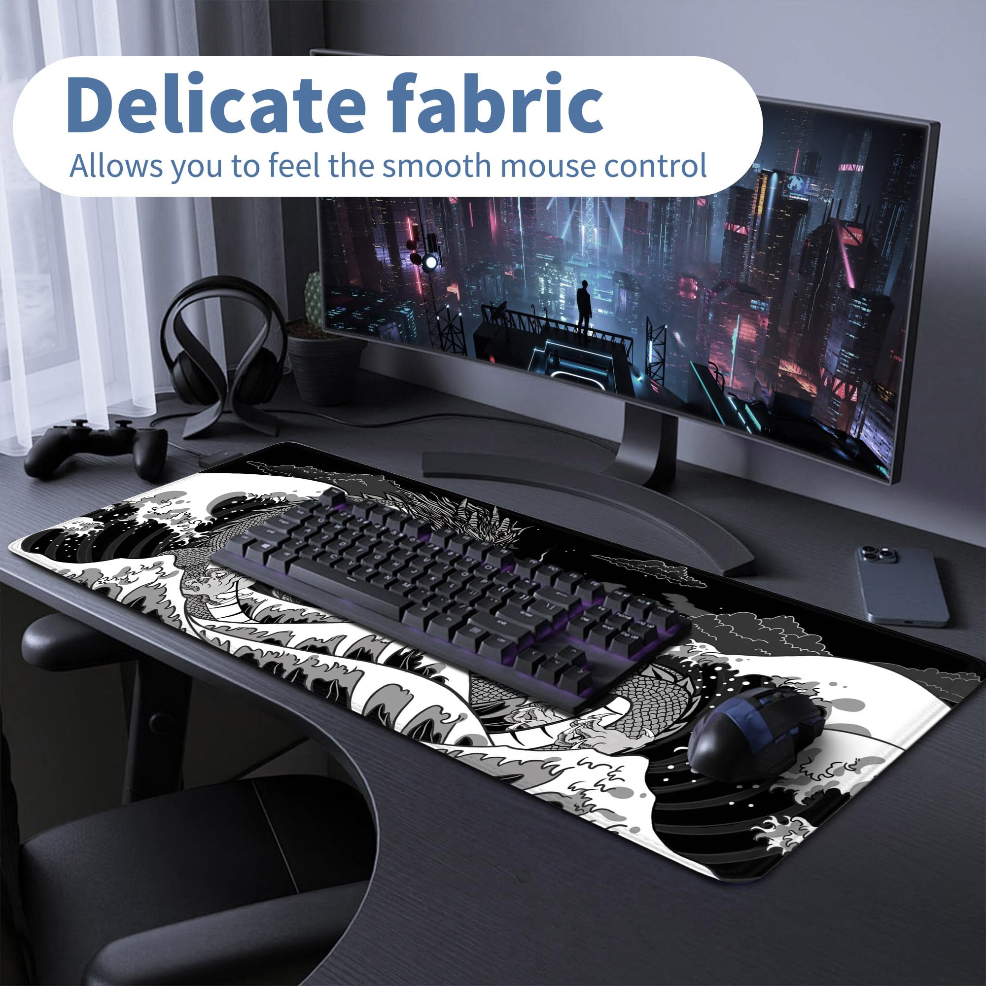 Spaceman Planets Anime Mouse Pad Large Desk Mat XL Mouse Pad Astronaut Keyboard Mousepad with Non-Slip Base and Stitched Edge Gaming Mouse Mat Desk Pad 31.5 X 11.8 in Mouse Pads for Desk Home Office