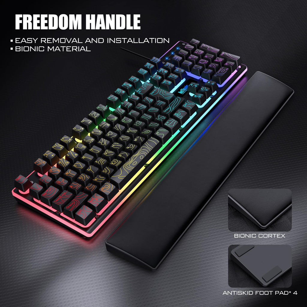 RedThunder K10 Gaming Keyboard & Mouse Combo – RGB Backlit, Wrist Rest, Anti-Ghosting, 7200 DPI