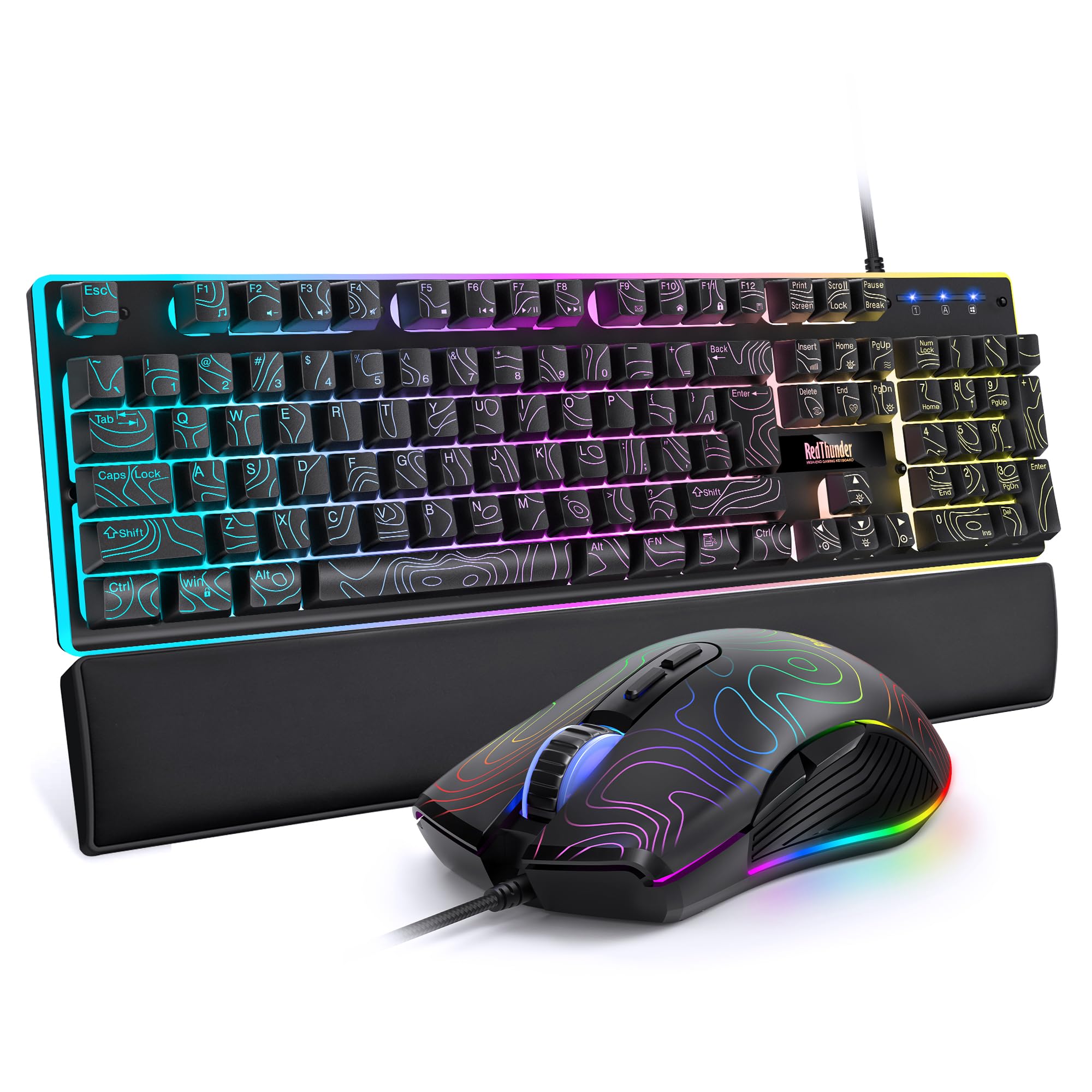 RedThunder K10 Gaming Keyboard & Mouse Combo – RGB Backlit, Wrist Rest, Anti-Ghosting, 7200 DPI