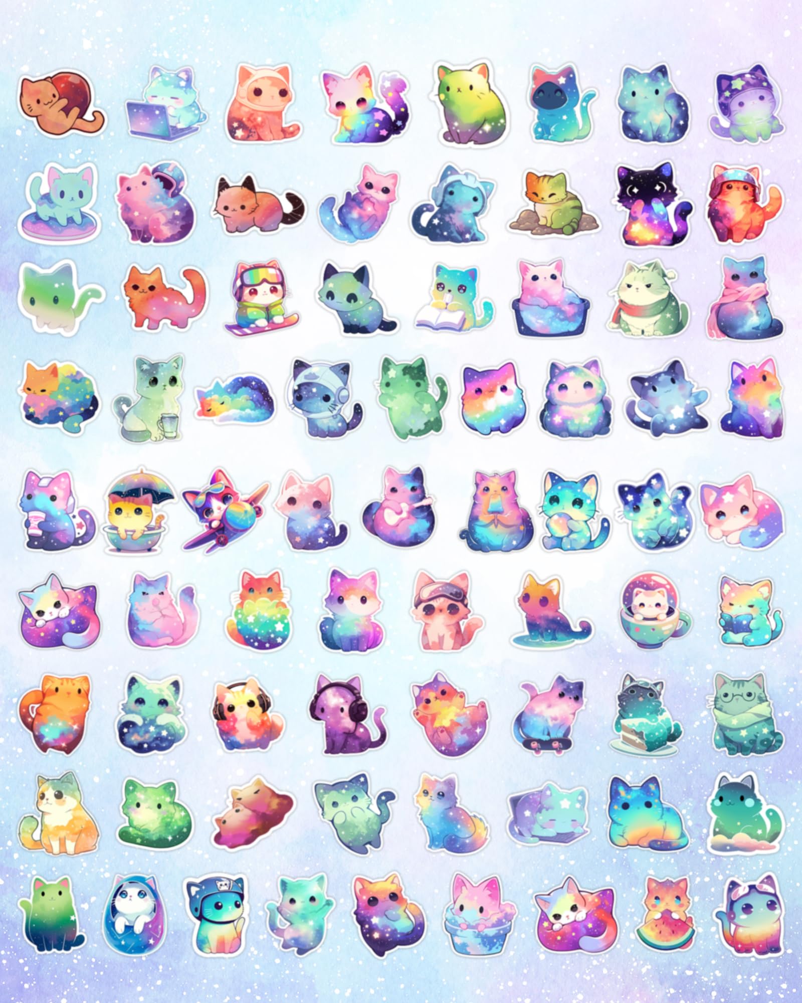 100Pcs Starry Cat Stickers for Laptop