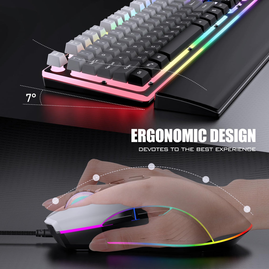 RedThunder K10 Gaming Keyboard & Mouse Combo – RGB Backlit, Wrist Rest, Anti-Ghosting, 7200 DPI