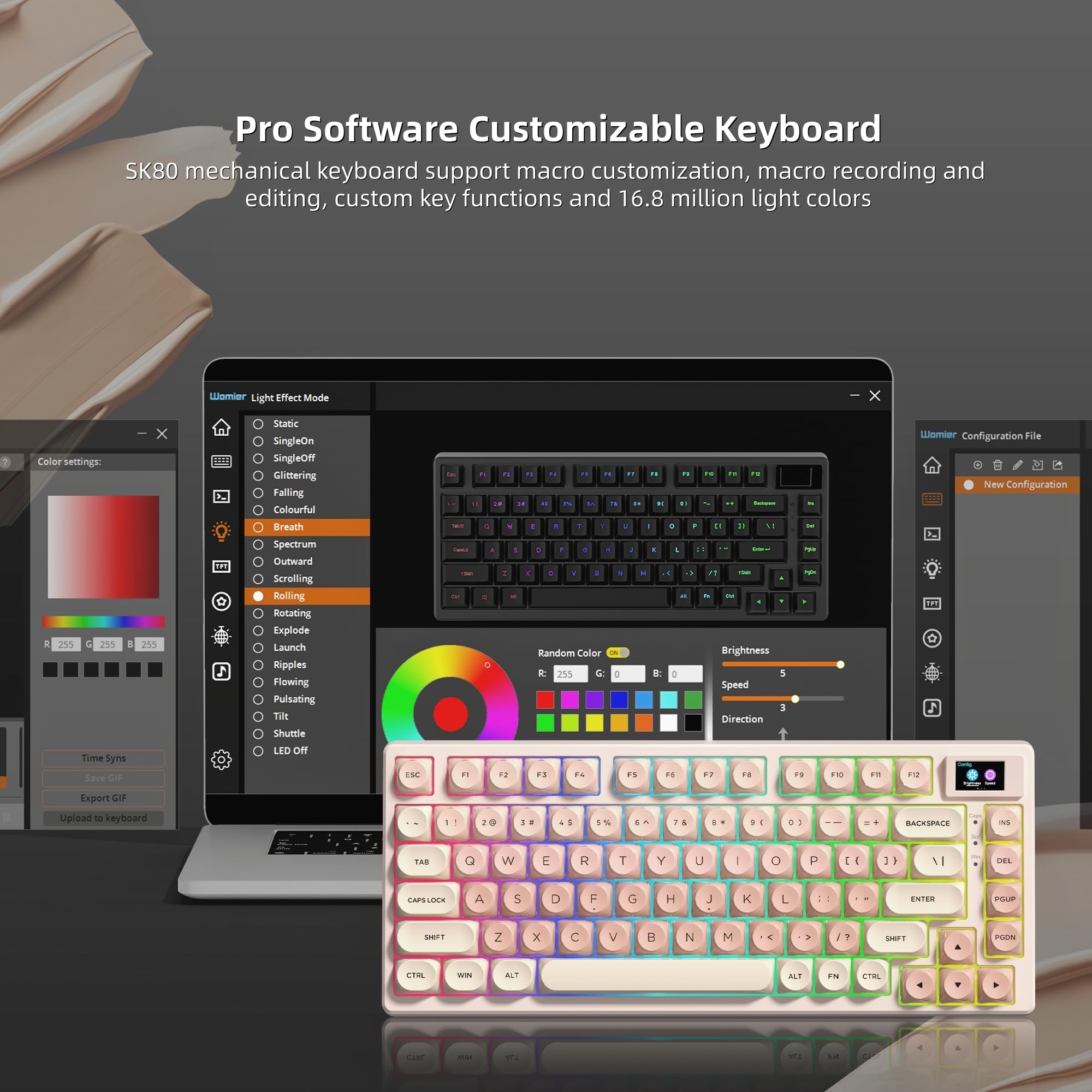 Womier SK80 75% Mechanical Gaming Keyboard – Color Display, Hot-Swap, RGB, Kanagawa Theme