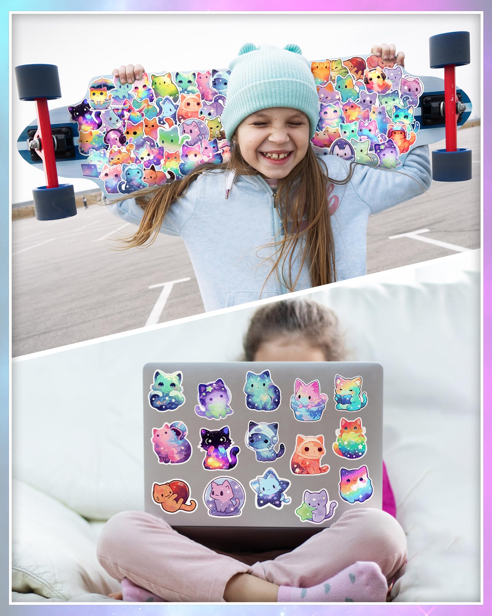 100Pcs Starry Cat Stickers for Laptop