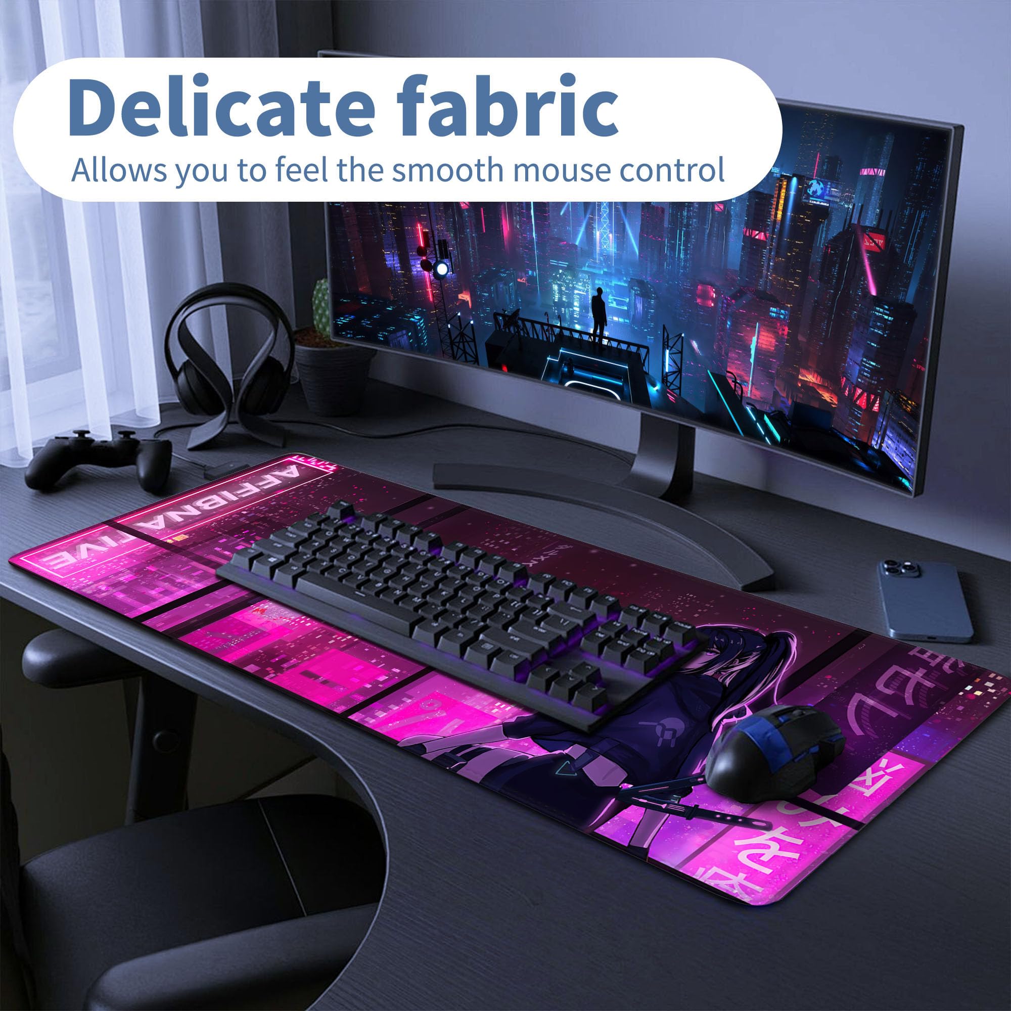Spaceman Planets Anime Mouse Pad Large Desk Mat XL Mouse Pad Astronaut Keyboard Mousepad with Non-Slip Base and Stitched Edge Gaming Mouse Mat Desk Pad 31.5 X 11.8 in Mouse Pads for Desk Home Office