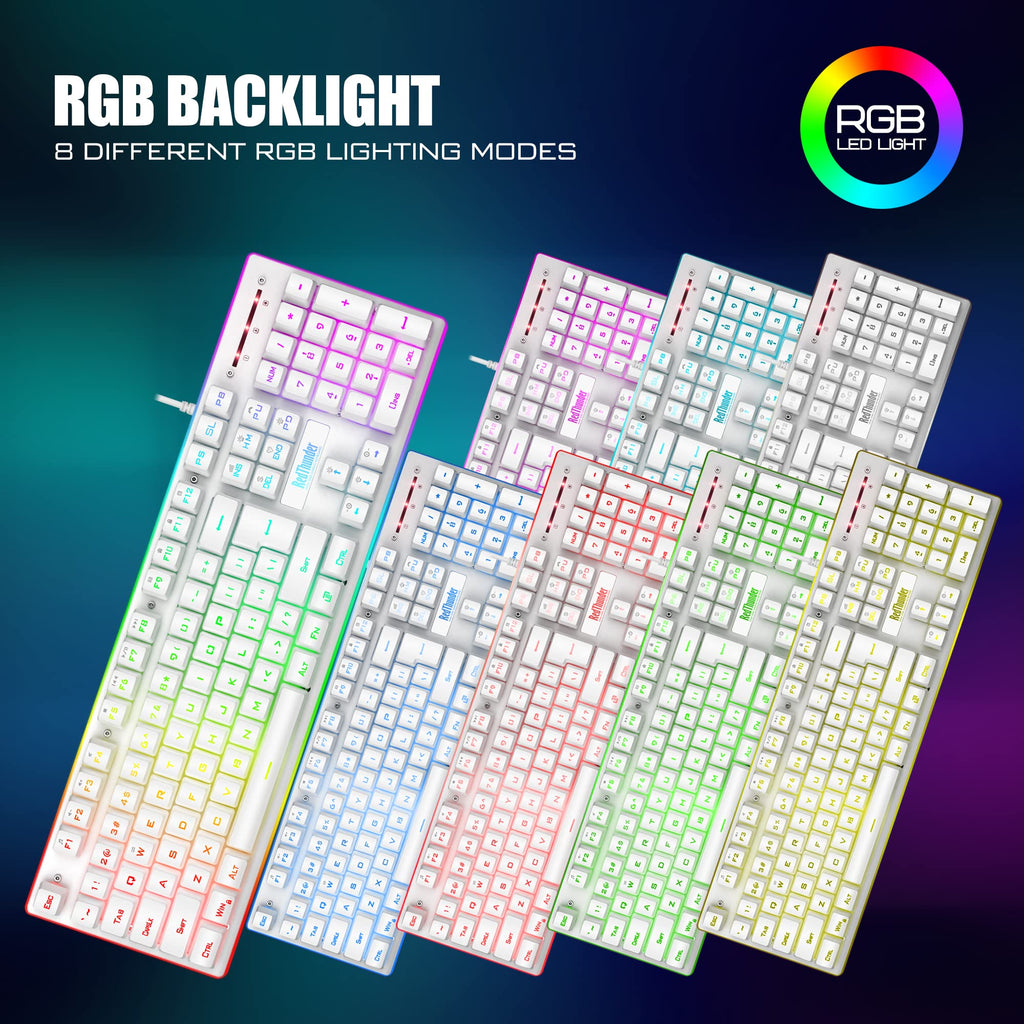 RedThunder K10 Gaming Keyboard & Mouse Combo – RGB Backlit, Wrist Rest, Anti-Ghosting, 7200 DPI