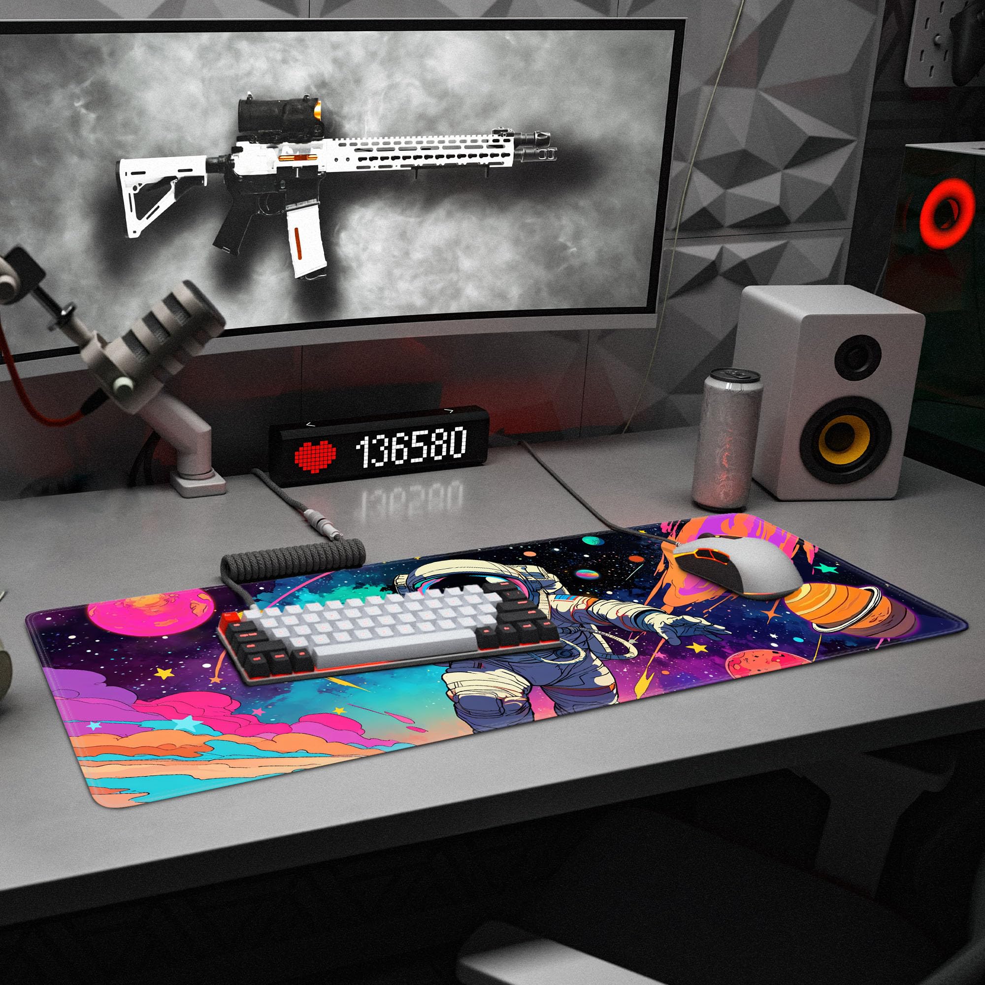 Spaceman Planets Anime Mouse Pad Large Desk Mat XL Mouse Pad Astronaut Keyboard Mousepad with Non-Slip Base and Stitched Edge Gaming Mouse Mat Desk Pad 31.5 X 11.8 in Mouse Pads for Desk Home Office