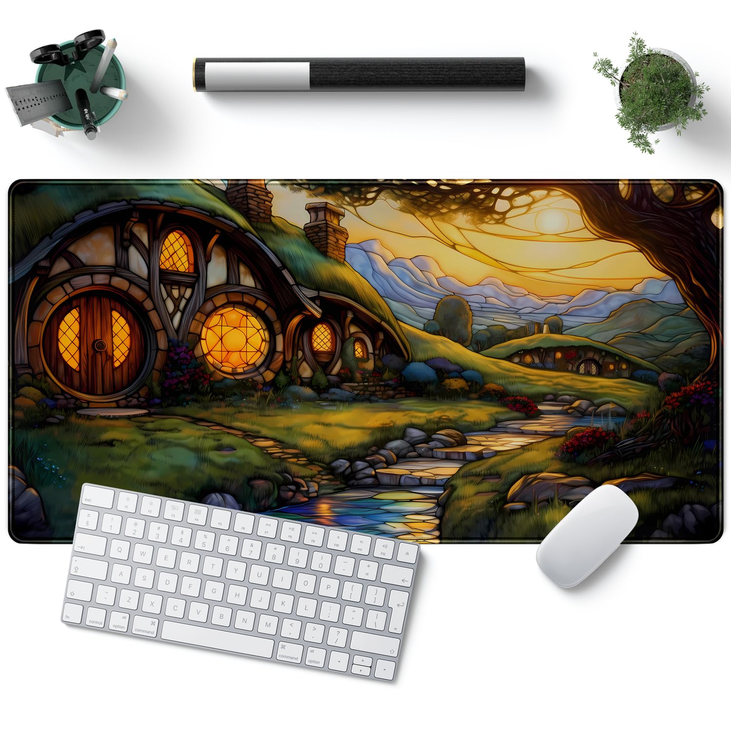 Desk Pad Anime Black Pom Poms Gaming Mouse Pad Large Star Designs Desk Office Decor Exclusive Beautiful Girls Mouse Pad for Women Desktop with Stitched Edges Non-Slip Computer Mat 31.5x11.8In
