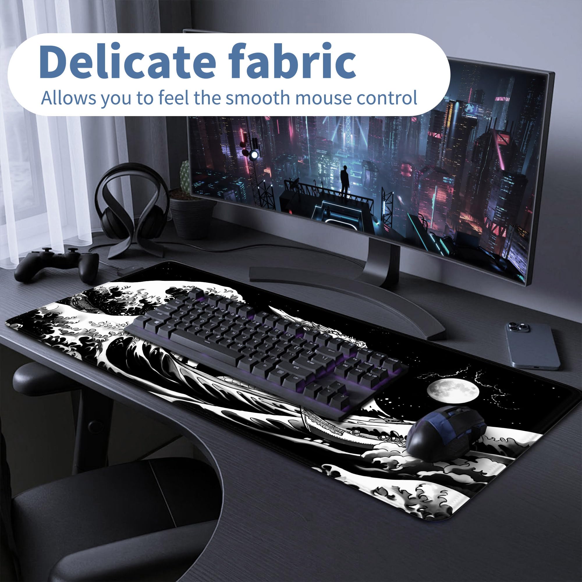 Spaceman Planets Anime Mouse Pad Large Desk Mat XL Mouse Pad Astronaut Keyboard Mousepad with Non-Slip Base and Stitched Edge Gaming Mouse Mat Desk Pad 31.5 X 11.8 in Mouse Pads for Desk Home Office