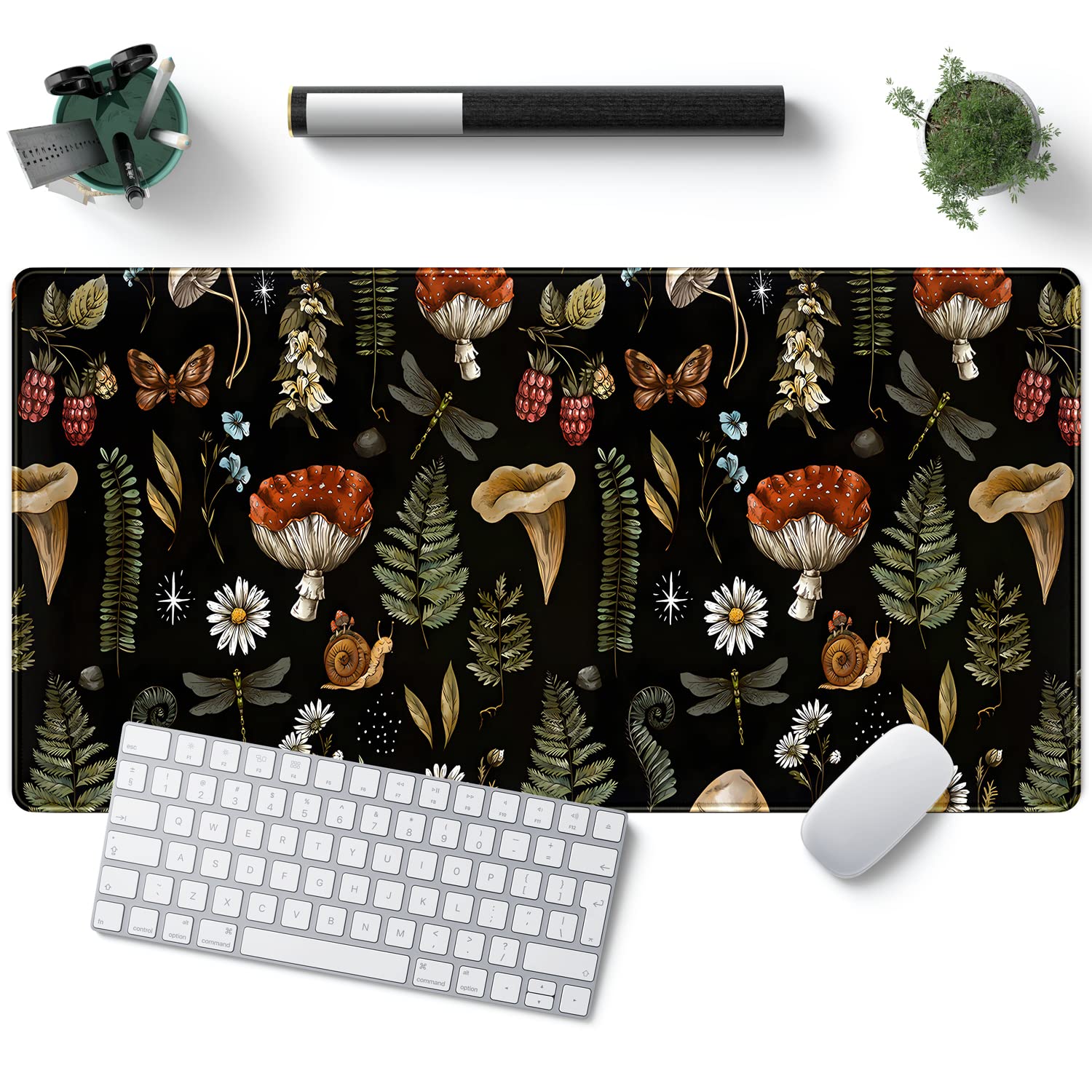 Desk Pad Anime Black Pom Poms Gaming Mouse Pad Large Star Designs Desk Office Decor Exclusive Beautiful Girls Mouse Pad for Women Desktop with Stitched Edges Non-Slip Computer Mat 31.5x11.8In