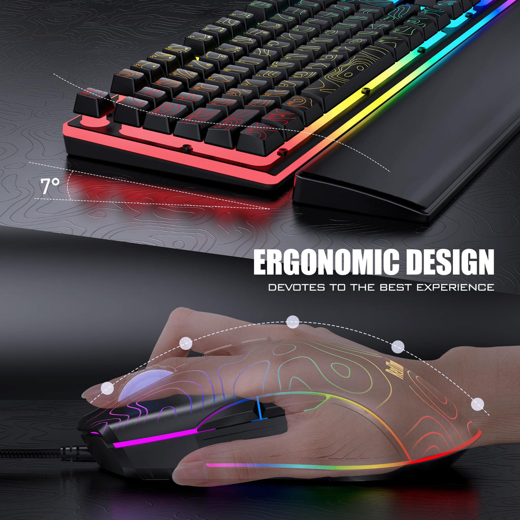RedThunder K10 Gaming Keyboard & Mouse Combo – RGB Backlit, Wrist Rest, Anti-Ghosting, 7200 DPI