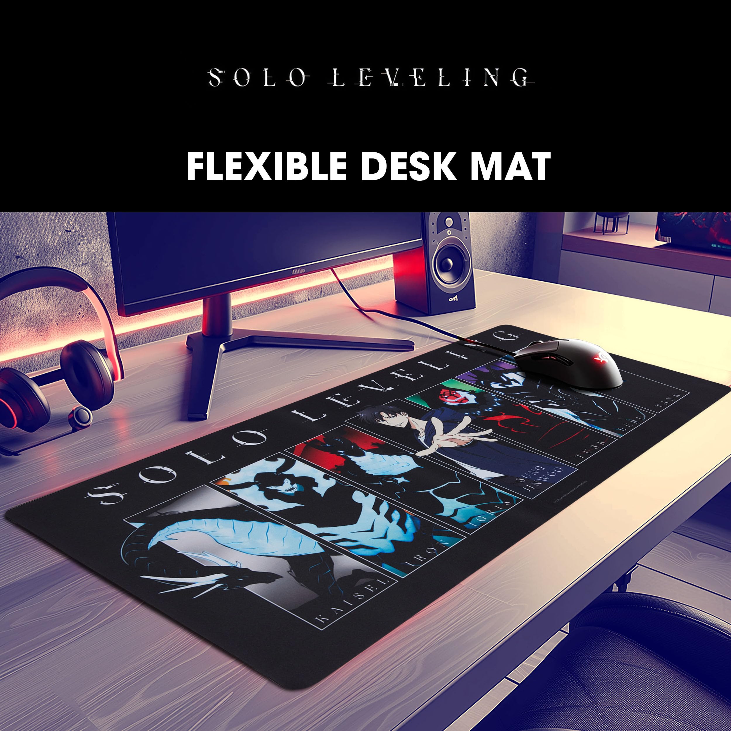 Solo Leveling Extended XL Computer Desk Mat, Culture Fly Large Gaming Mouse Pad (31" x 15") -