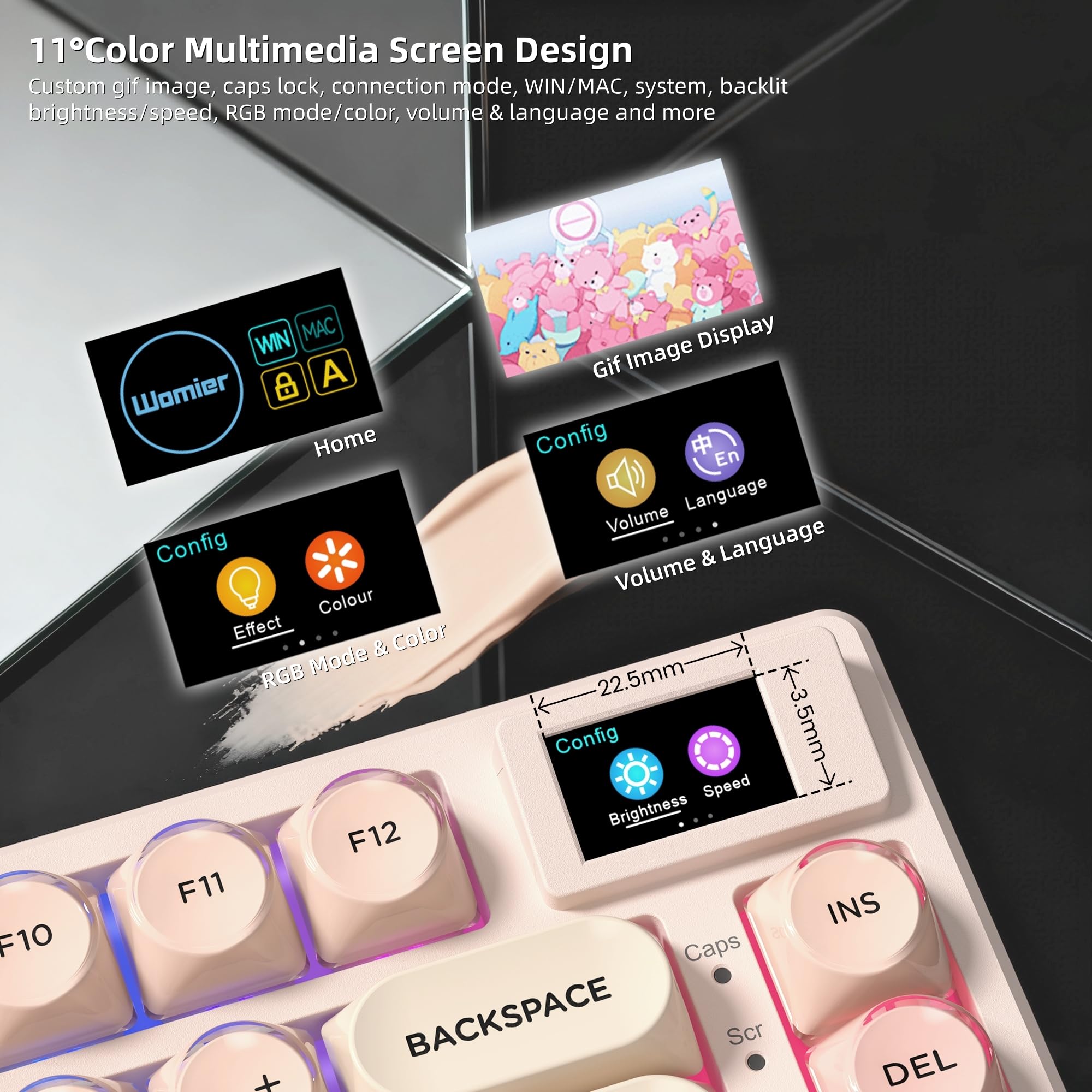 Womier SK80 75% Mechanical Gaming Keyboard – Color Display, Hot-Swap, RGB, Kanagawa Theme