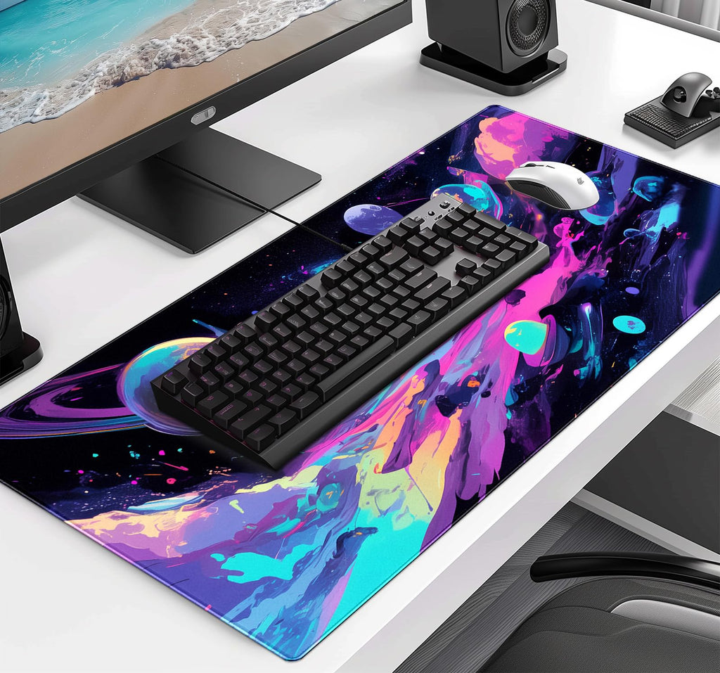Tokyo Street Cute Large Gaming Mouse Pad, Purple Blue Anime City XXL, 35.4L x 15.7W inches, Fabric, Polyvinyl Chloride, Office Products