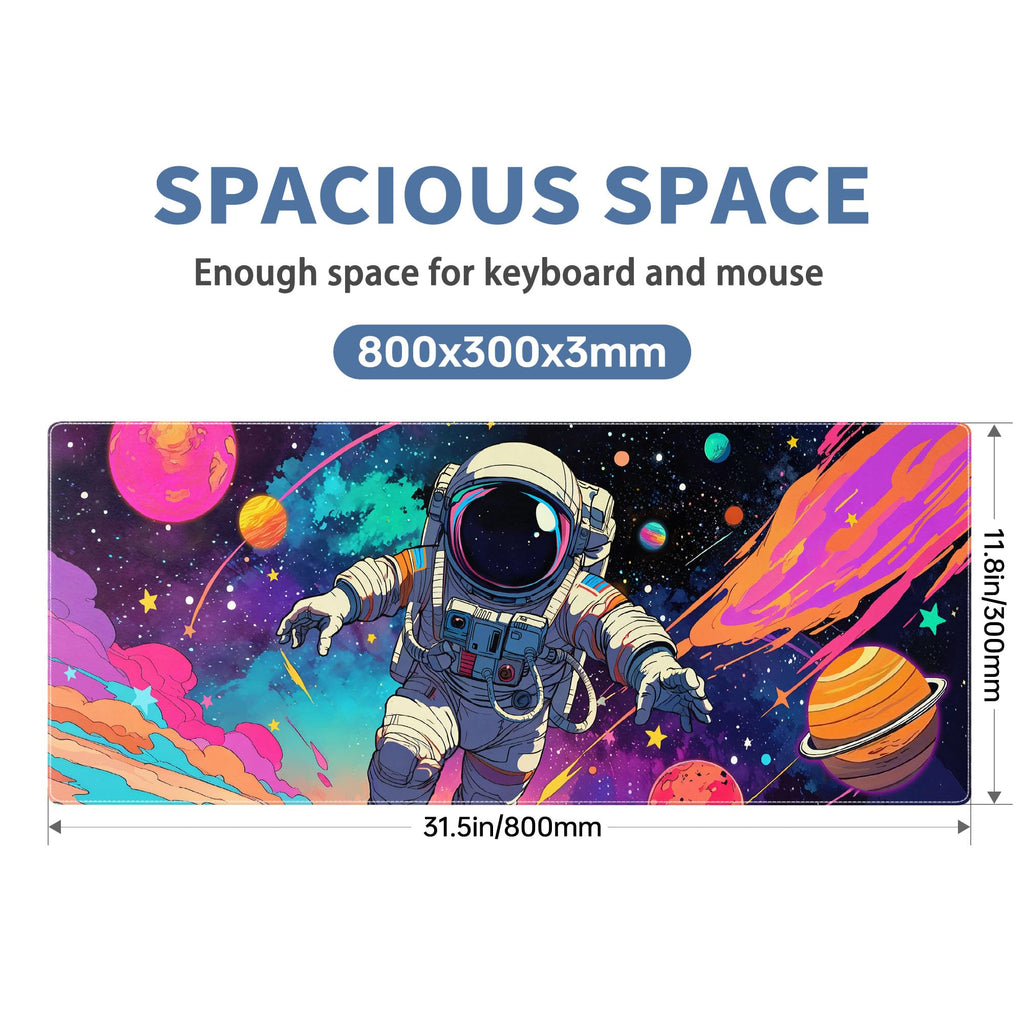 Spaceman Planets Anime Mouse Pad Large Desk Mat XL Mouse Pad Astronaut Keyboard Mousepad with Non-Slip Base and Stitched Edge Gaming Mouse Mat Desk Pad 31.5 X 11.8 in Mouse Pads for Desk Home Office